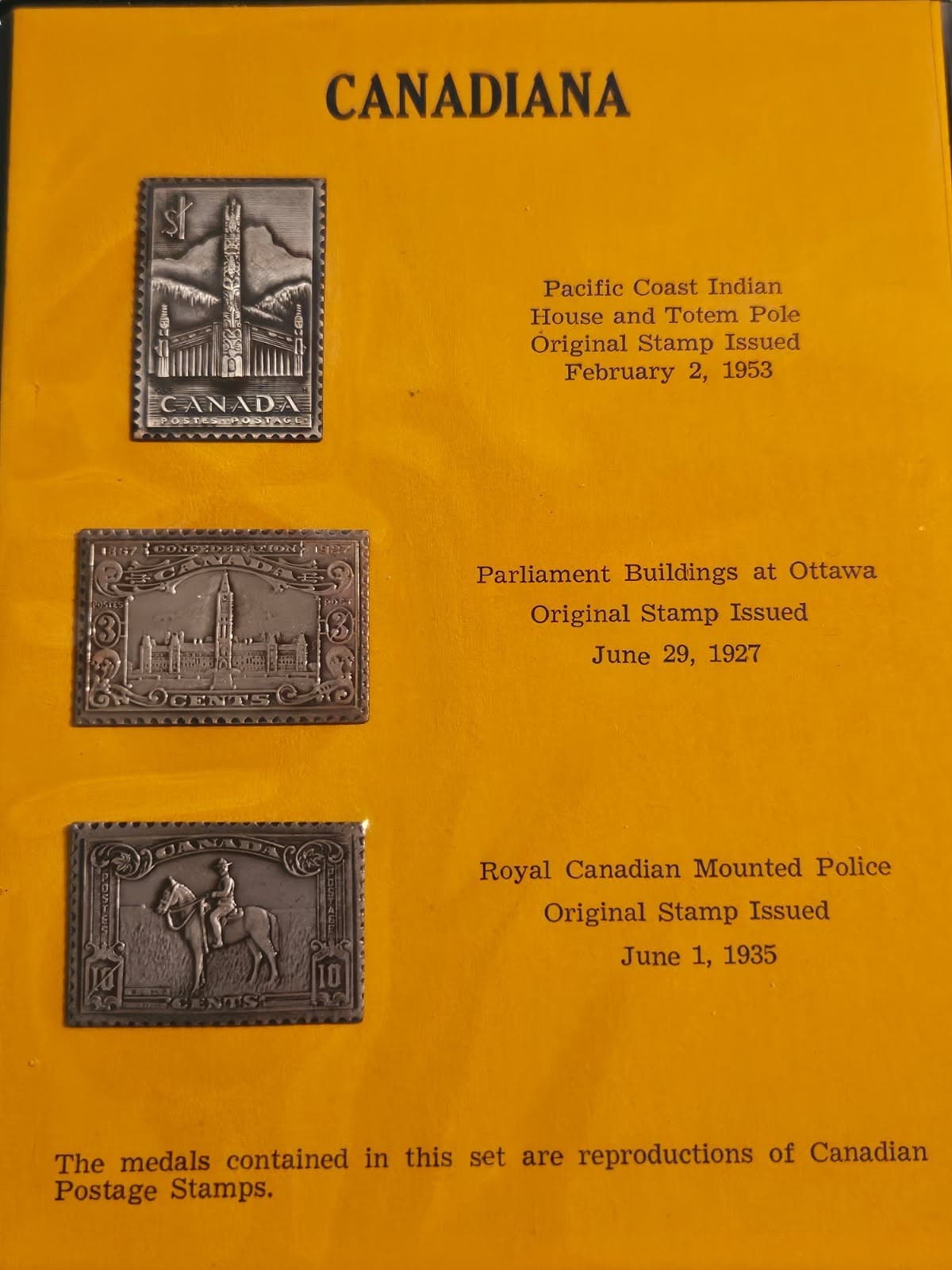 6 Antique Silver Medals of Canadian Postage Stamps "Canadiana" w/ Holder - Thumbnail 2