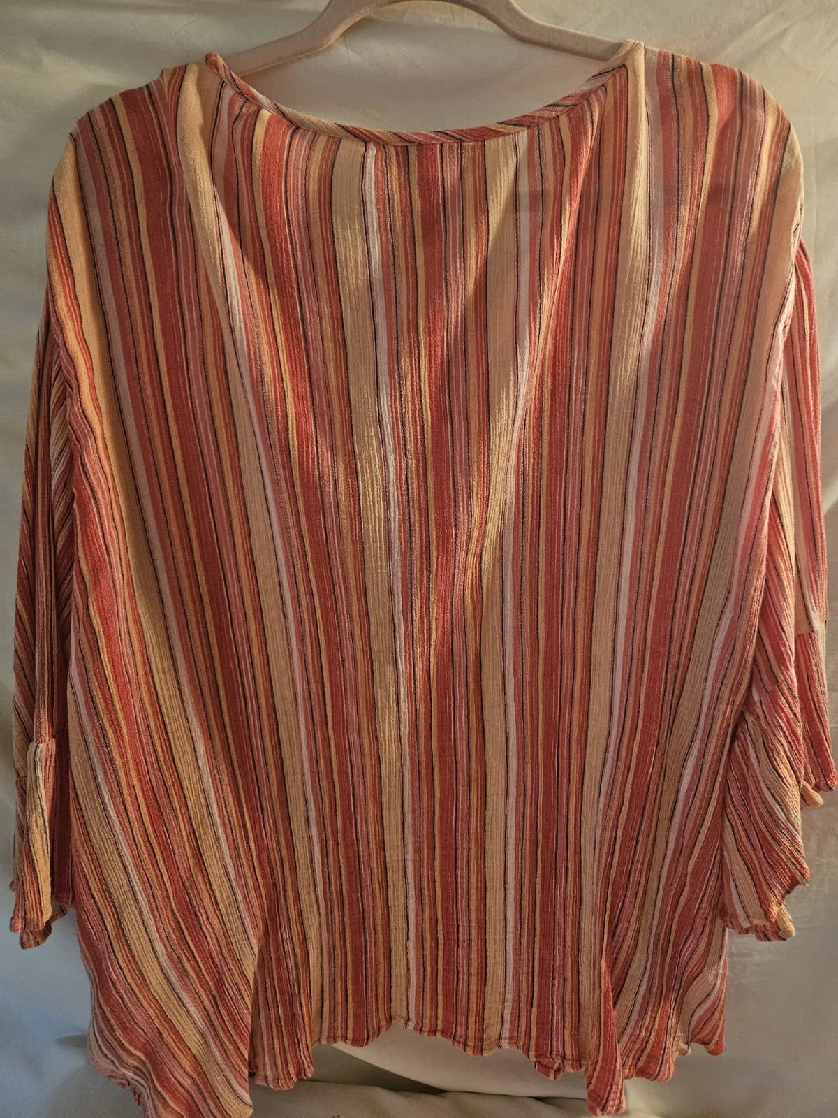 Catherines 2X Multi colored Striped Peasant Blouse decorative tassles 3/4 Sleeve - Thumbnail 2