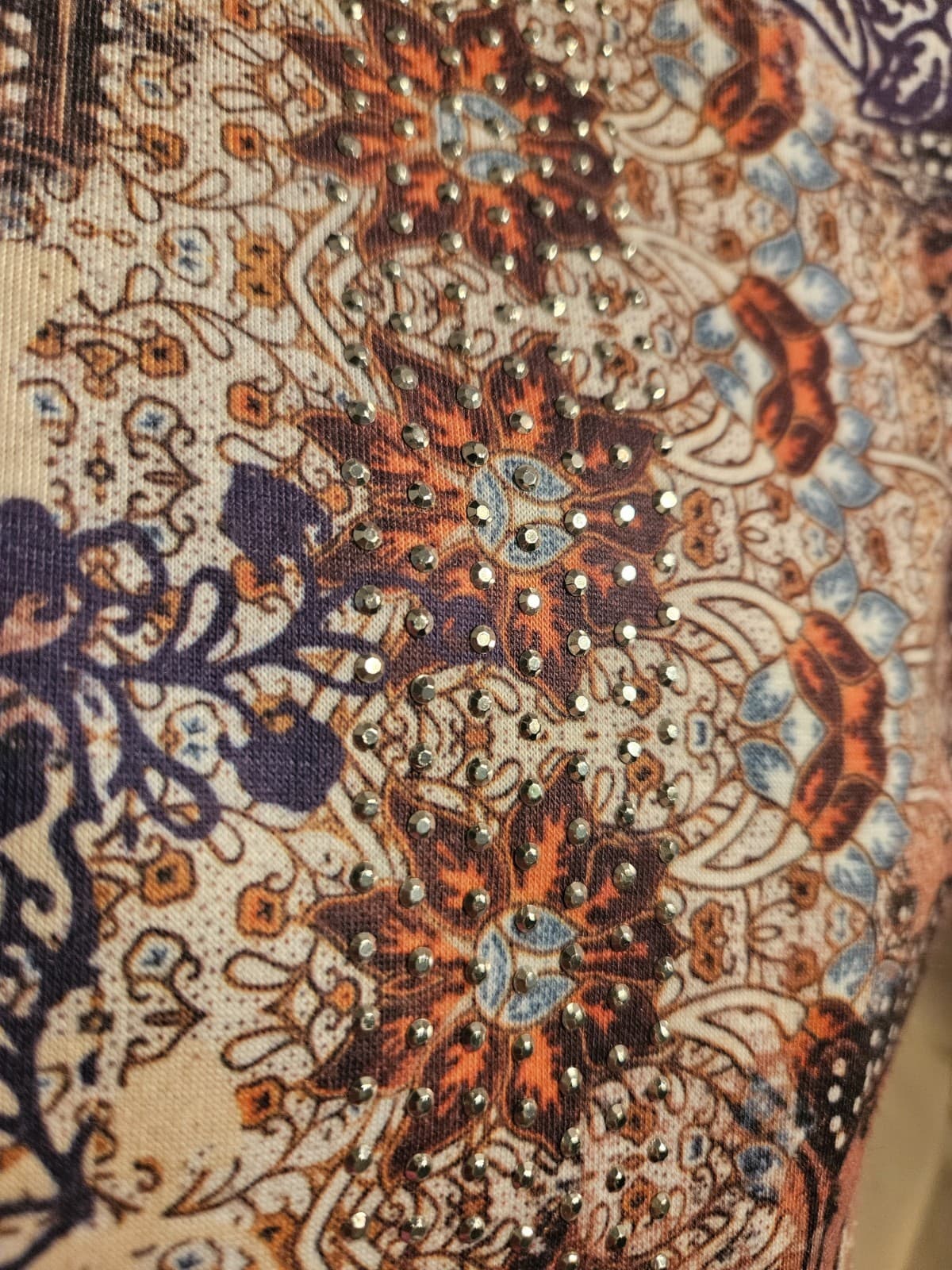 Gloria Vanderbilt LARGE Flowered Bohemian Patchwork V-neck Top Shirt 3/4 Sleeve - Thumbnail 3