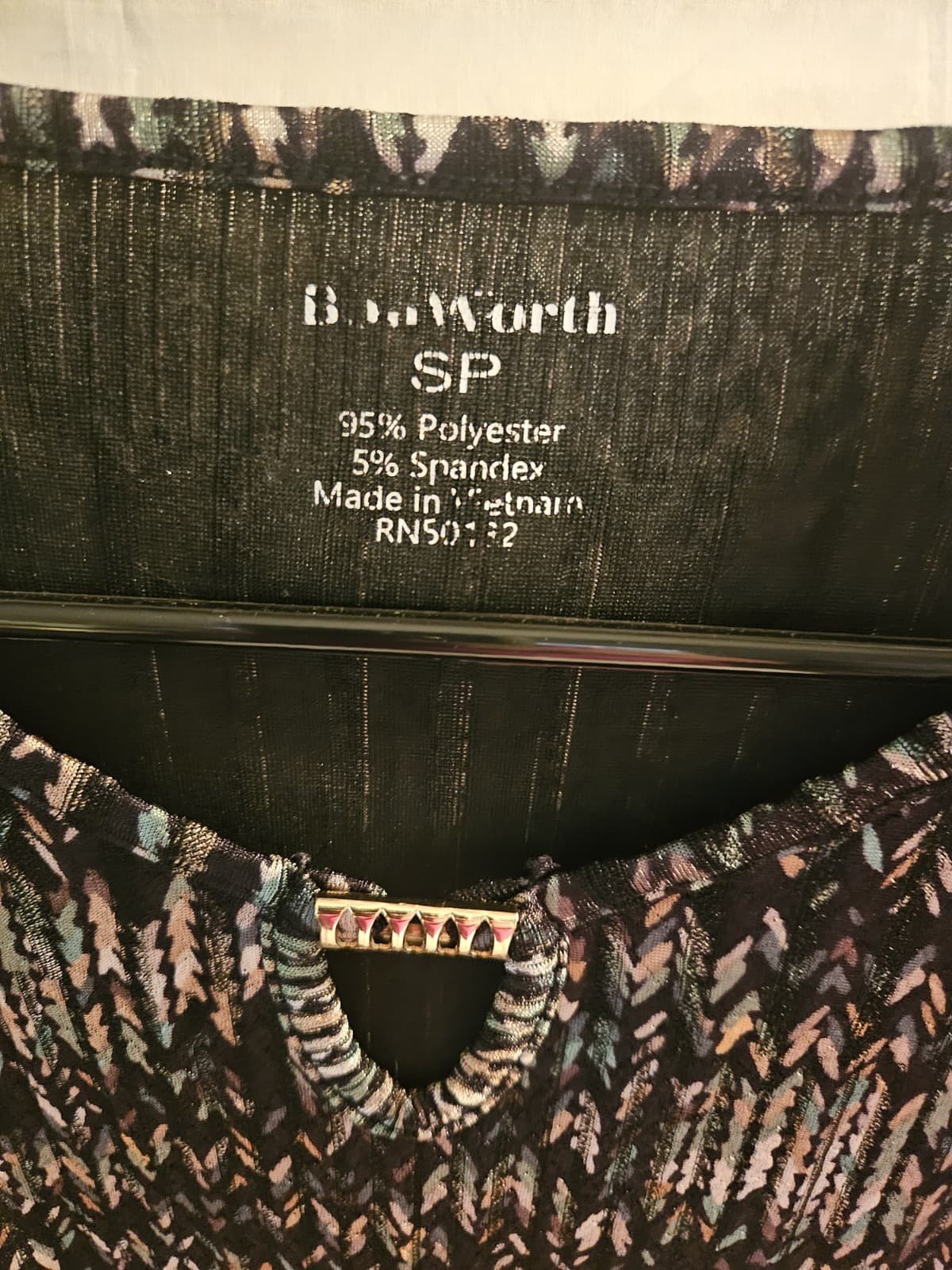 NWOT BonWorth Small Petite SP Abstract Shiny Multi Colored Top Tunic Blouse L/s - Thumbnail 4