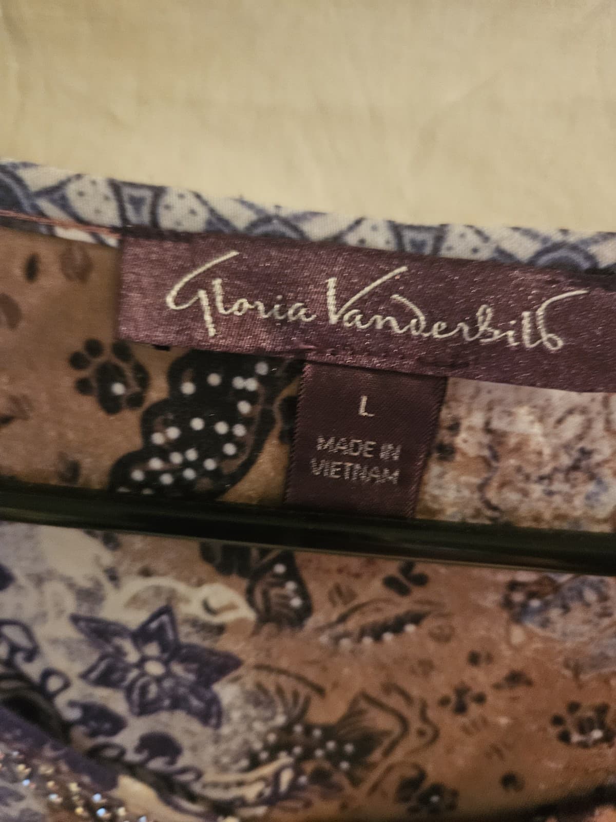 Gloria Vanderbilt LARGE Flowered Bohemian Patchwork V-neck Top Shirt 3/4 Sleeve - Thumbnail 5
