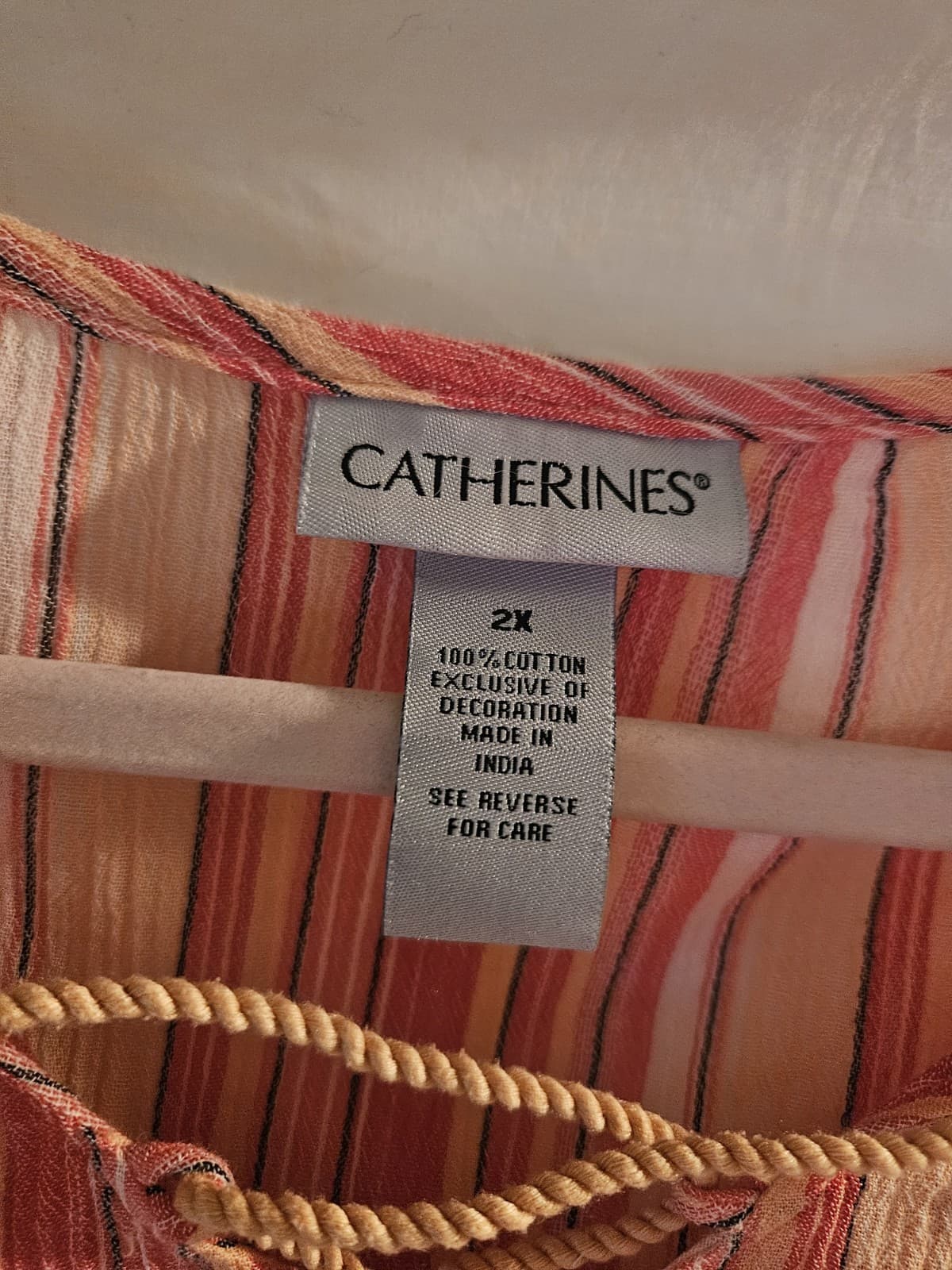 Catherines 2X Multi colored Striped Peasant Blouse decorative tassles 3/4 Sleeve - Thumbnail 5