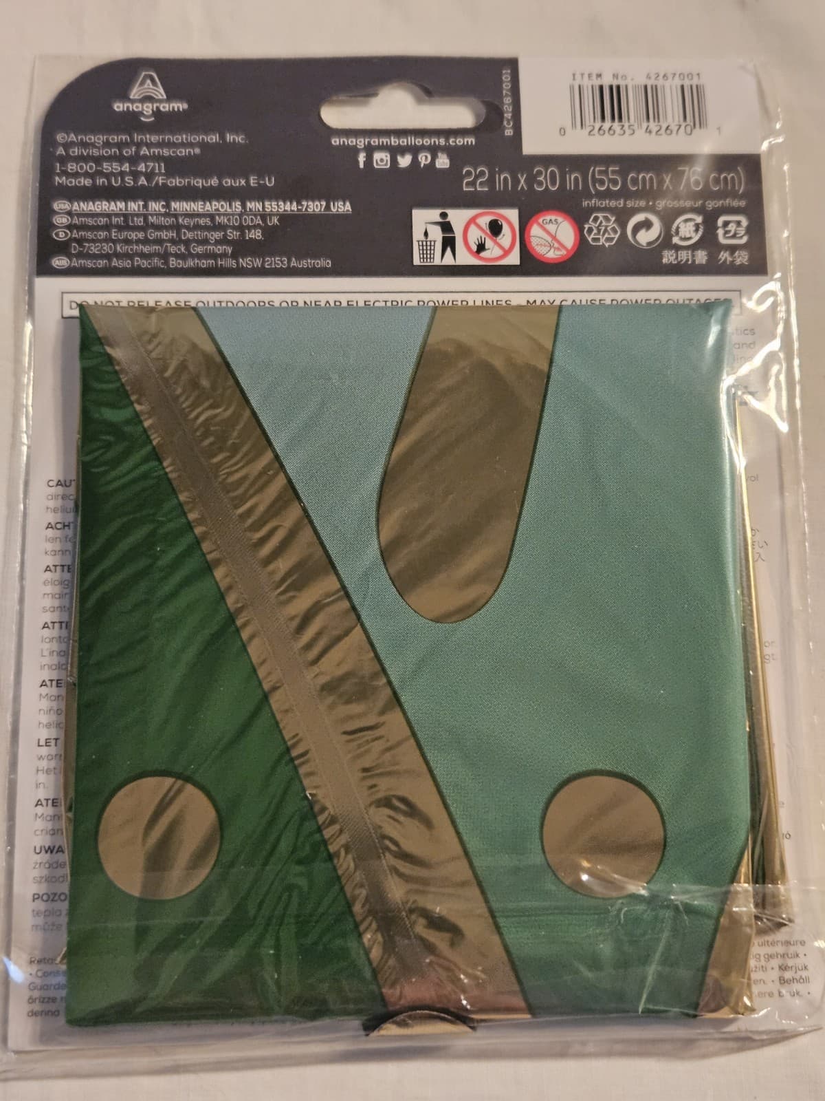 NEW Anagram Tropical 30" Microfoil Mylar Gold & Green LEAF Shaped Balloon - Thumbnail 2