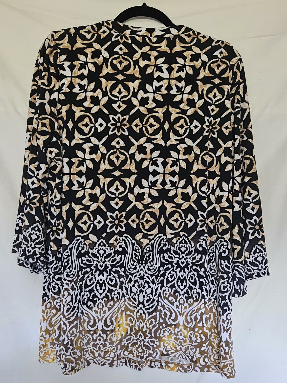 Susan Graver LARGE Abstract Brown Tan Black Flowered Top Blouse 3/4 Sleeve - Thumbnail 2