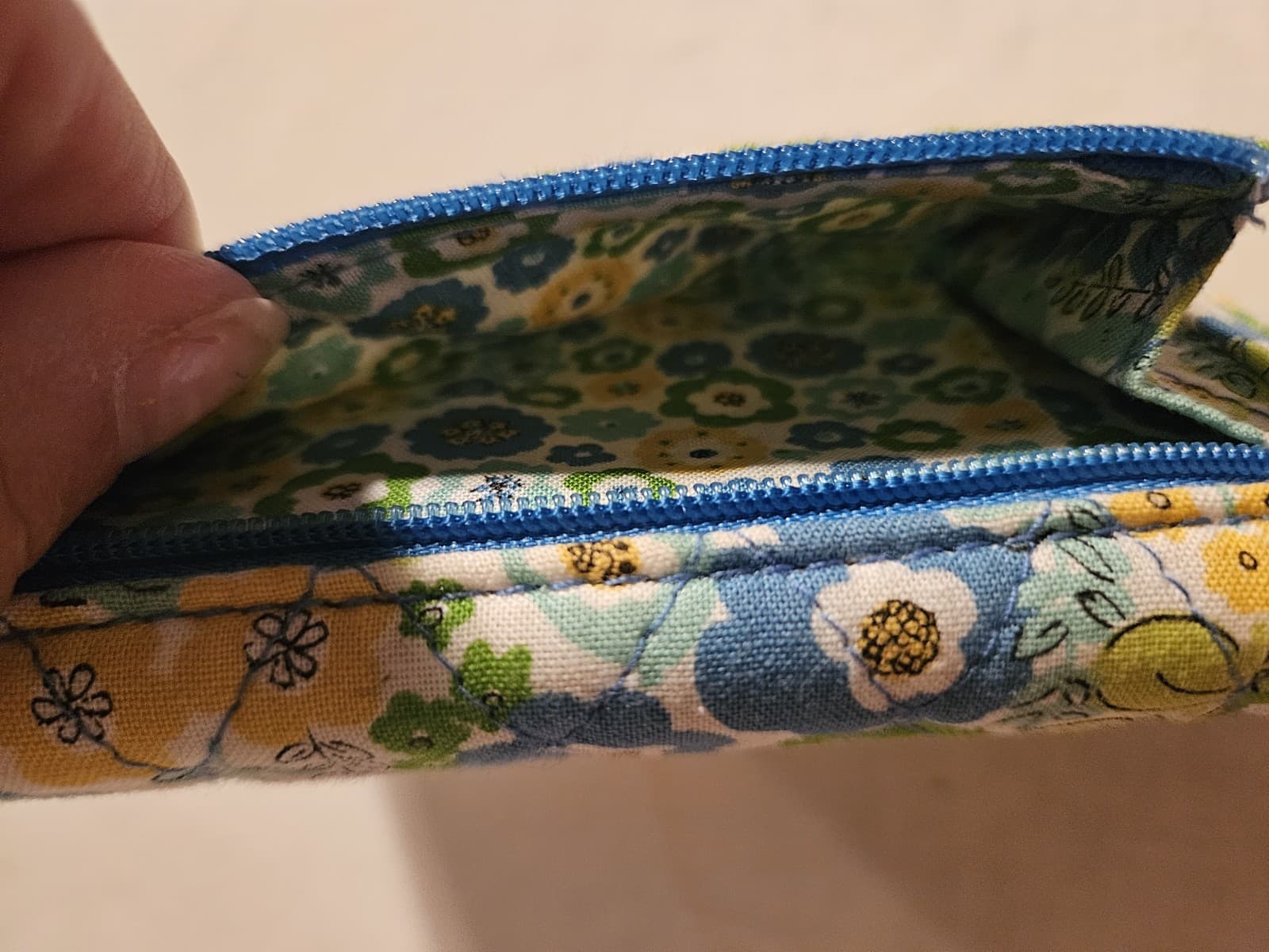EUC Vera Bradley "English Meadow" Yellow & Blue Floral Trifold Quilted Wallet - Thumbnail 5