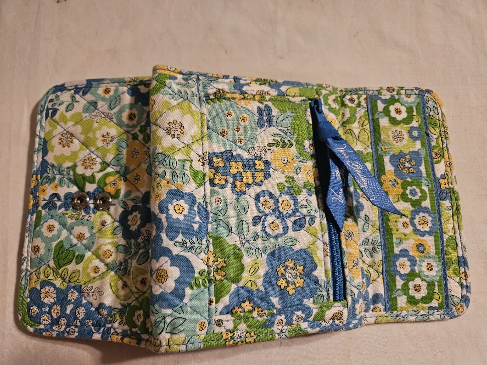 EUC Vera Bradley "English Meadow" Yellow & Blue Floral Trifold Quilted Wallet - Thumbnail 4