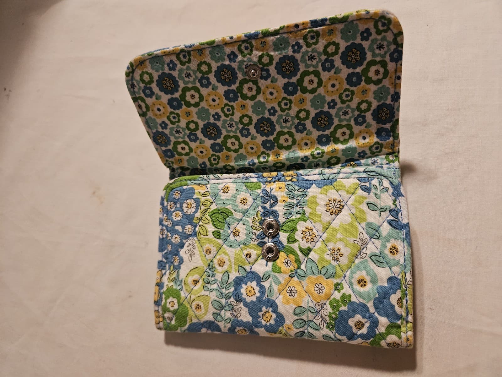 EUC Vera Bradley "English Meadow" Yellow & Blue Floral Trifold Quilted Wallet - Thumbnail 2