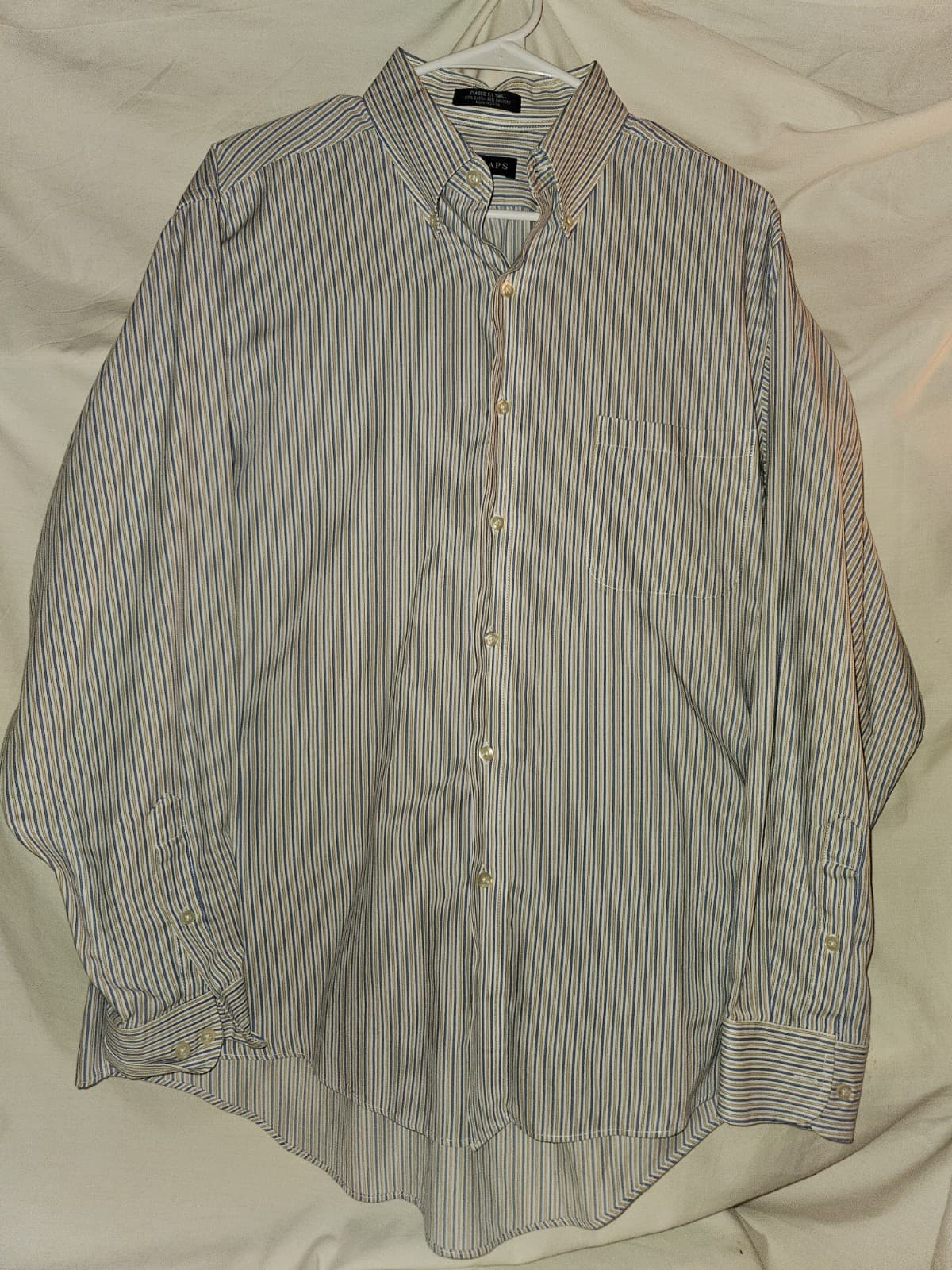 Chaps Ralph Lauren Mens 16/ 16-1/2 Blue Brown White Striped 34/35 LS Dress Shirt