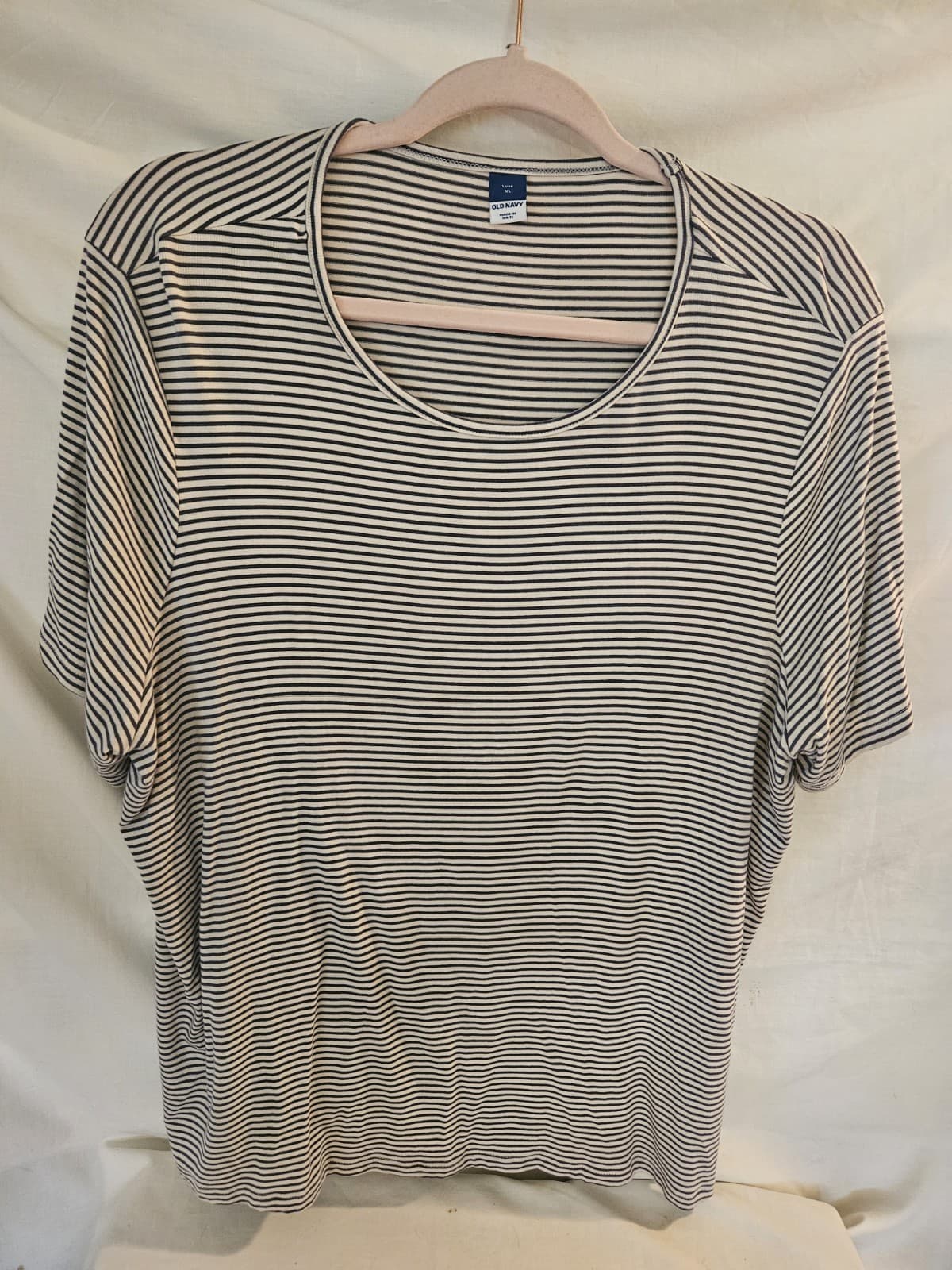 Old Navy Luxe XL Blue & Gray Striped stretch T-shirt Top Pullover S/s real soft