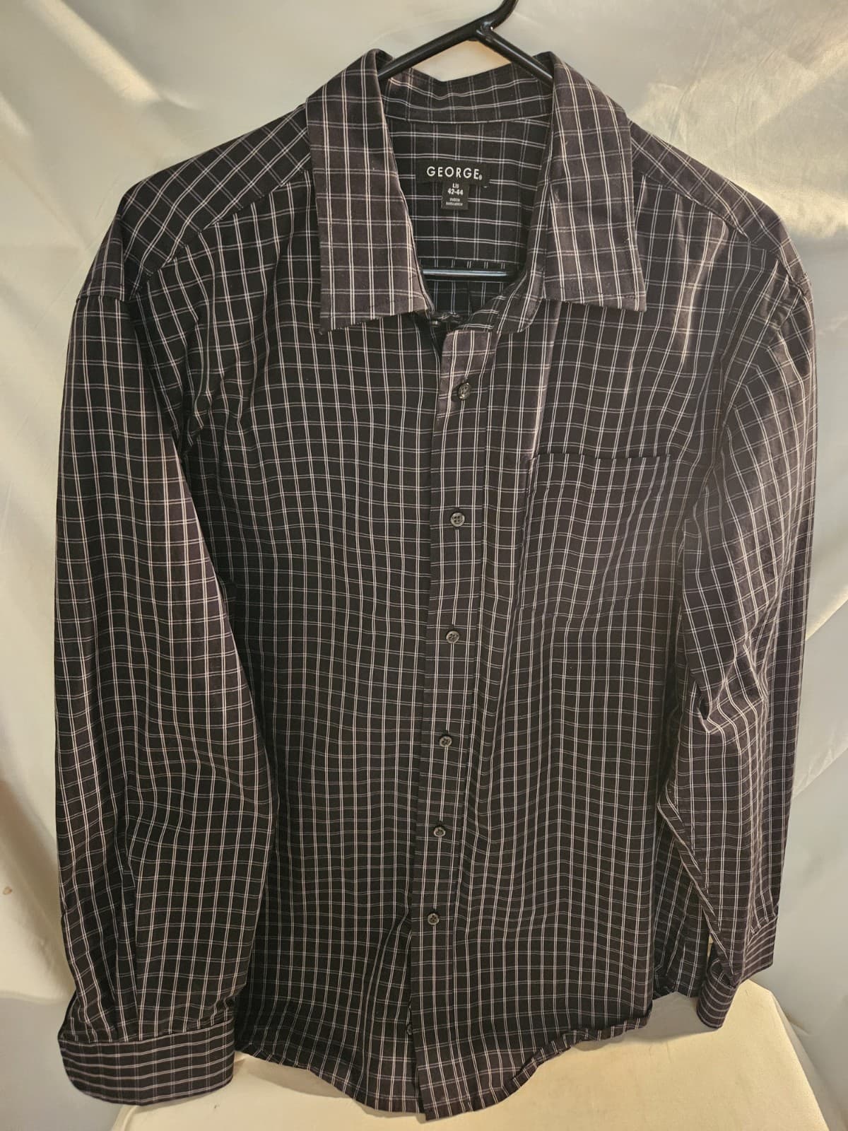 NWOT George Mens Large Black & White Check Dress Business Shirt L/s --42/44