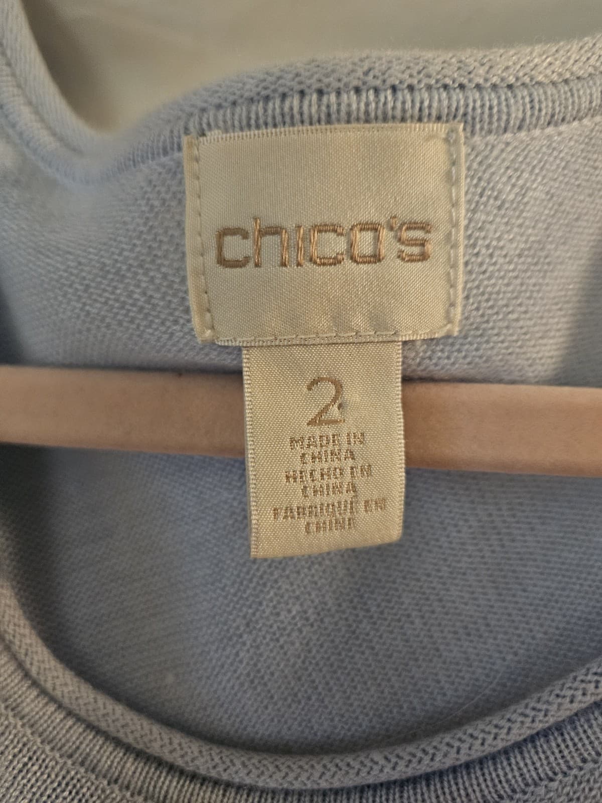 Chico's 2 Large 12 Baby Blue light weight Sweater Top Tunic Pullover Shirt L/S - Thumbnail 3