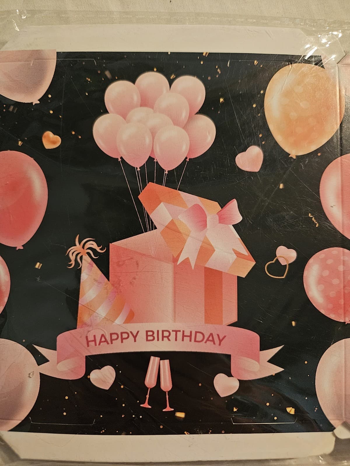 NEW Pink Happy Birthday Square Money Cash Pull Out Surprise DIY Box