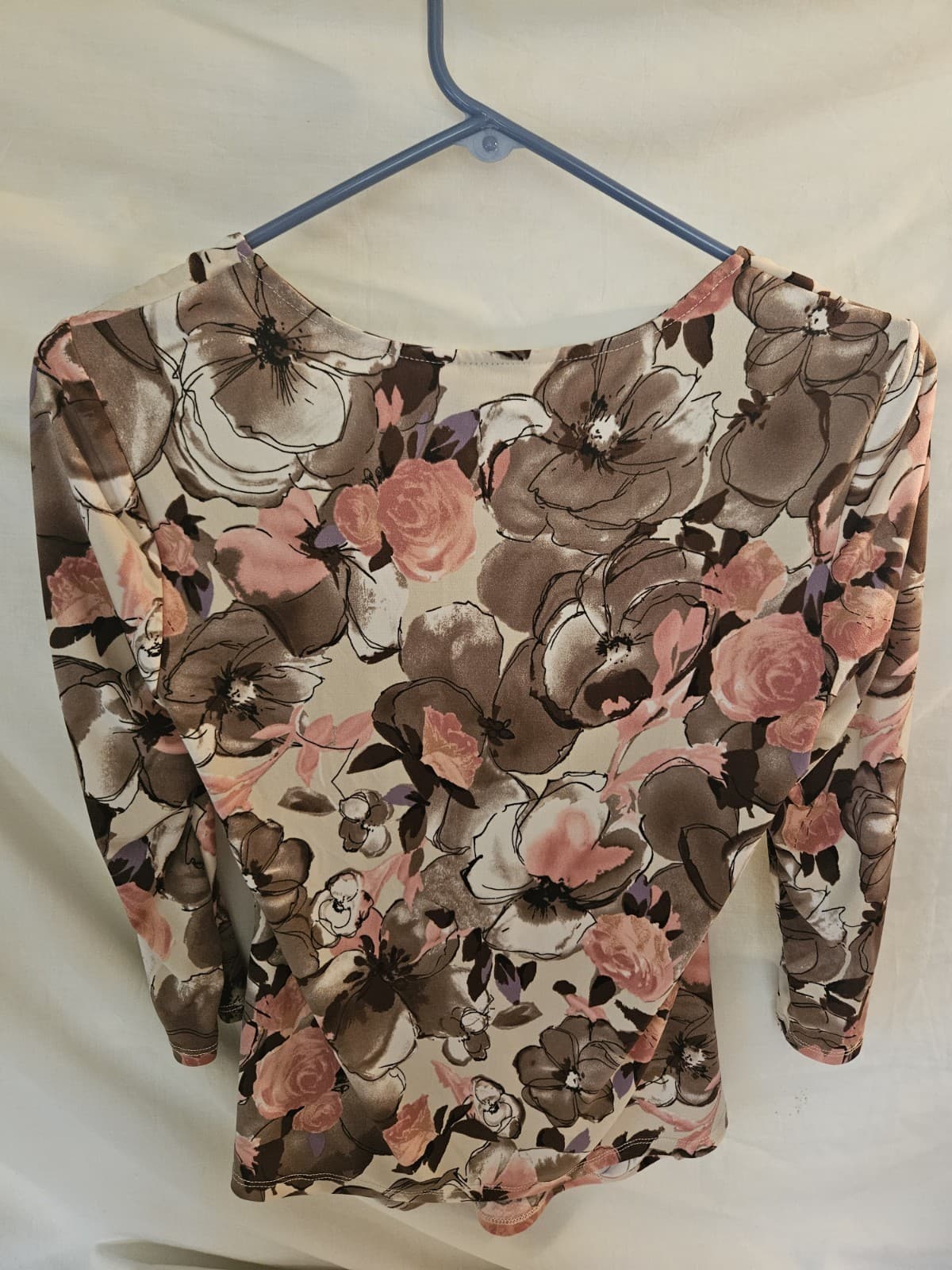 George stretch 8/10 Medium Flowered Fitted Top Pullover Blouse 3/4 Sleeve - Thumbnail 2