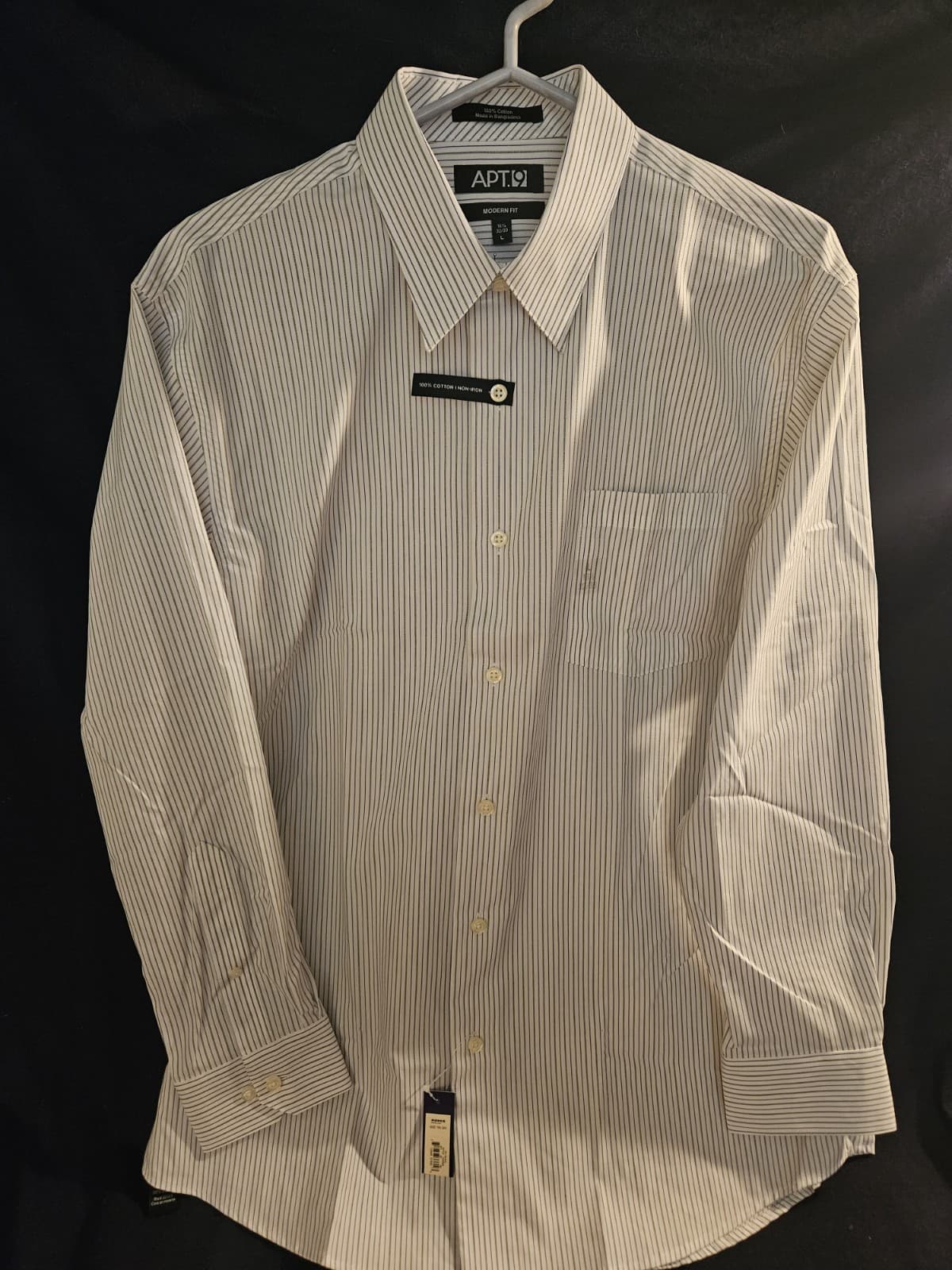 NWT Apt 9 Mens Large White Pin Stripe Dress Business Shirt L/s --16.5 --32/33