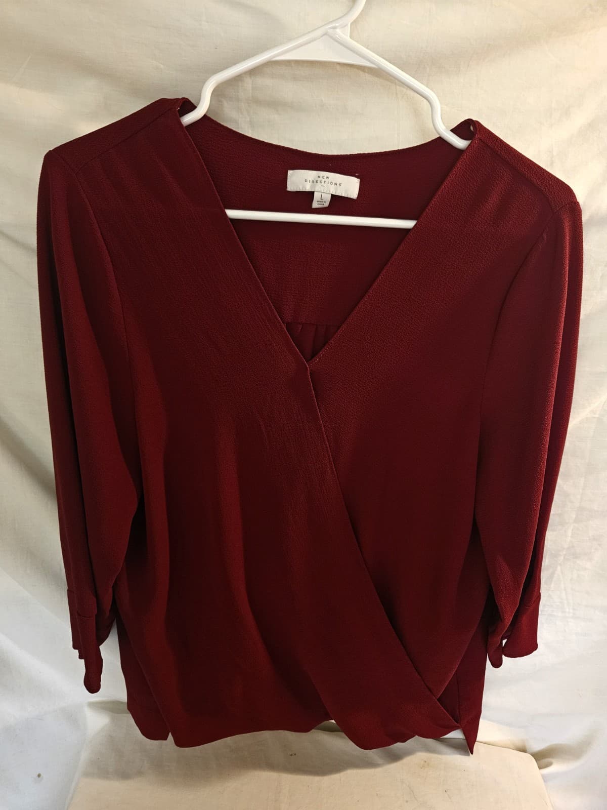 New Directions LARGE Burgundy Rust Career Blouse Pullover Top 3/4 Sleeve