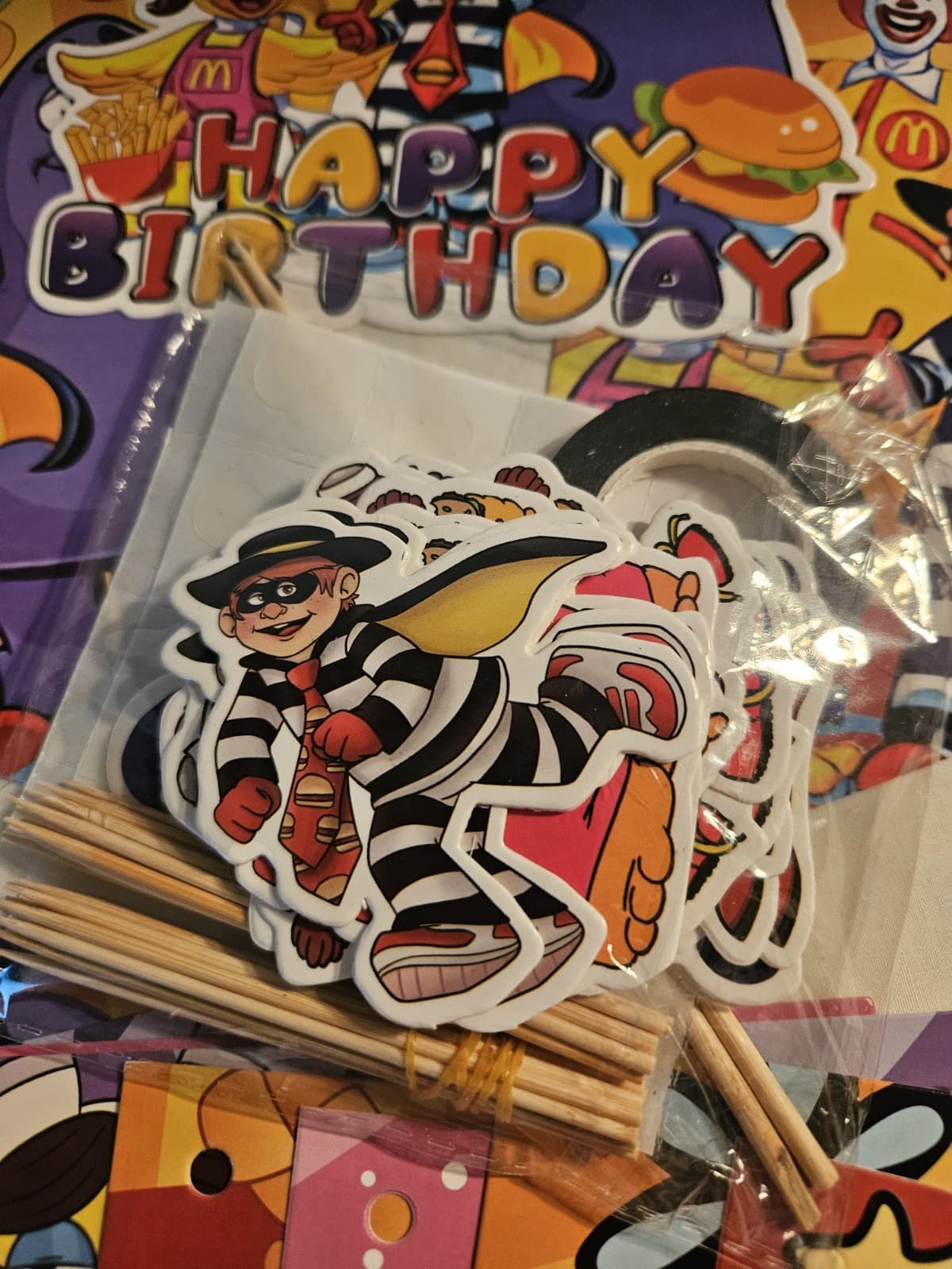 NEW Ronald McDonald Happy Birthday Banner +String & Matching Toothpicks - Thumbnail 2