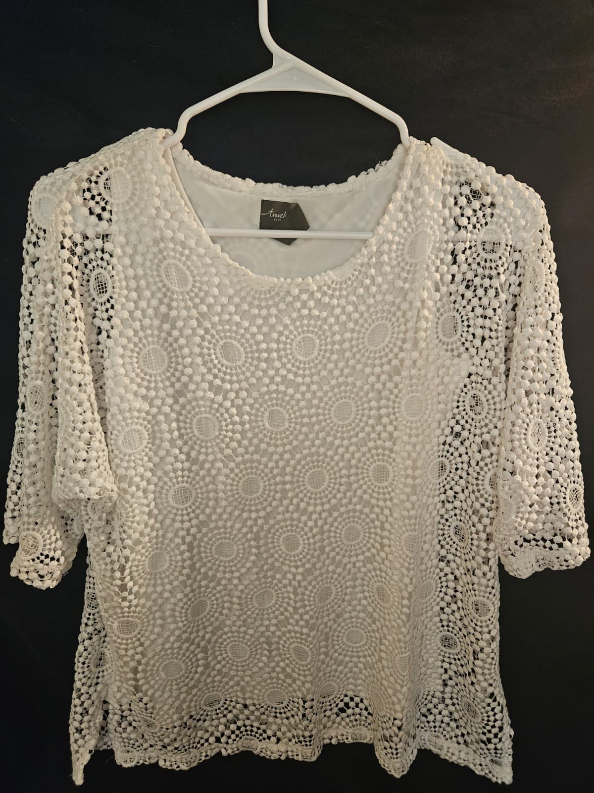 Chico's Travelers 0 Small White Lace overlay pullover tank Top Blouse Shirt S/s