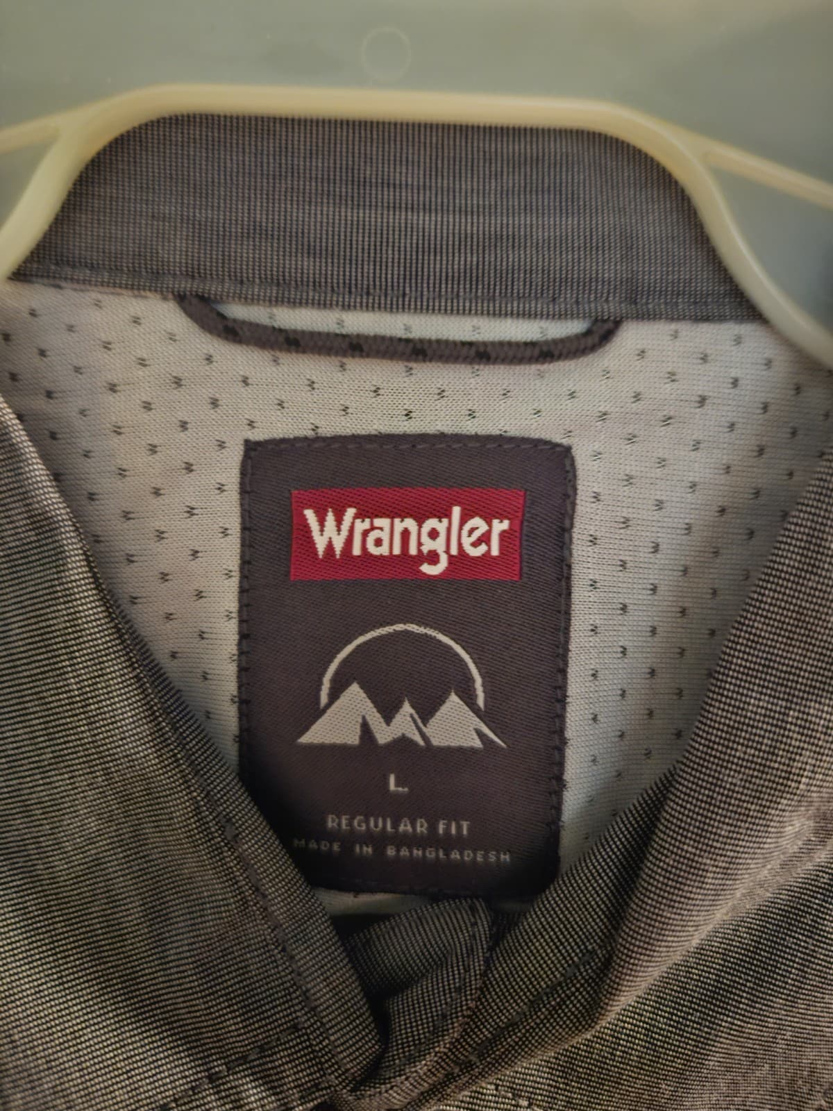 NWT Wrangler Mens Large Charcoal Gray tiny box patterned Performance Shirt L/s - Thumbnail 6