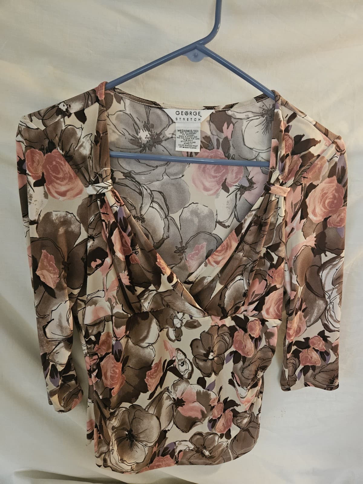 George stretch 8/10 Medium Flowered Fitted Top Pullover Blouse 3/4 Sleeve