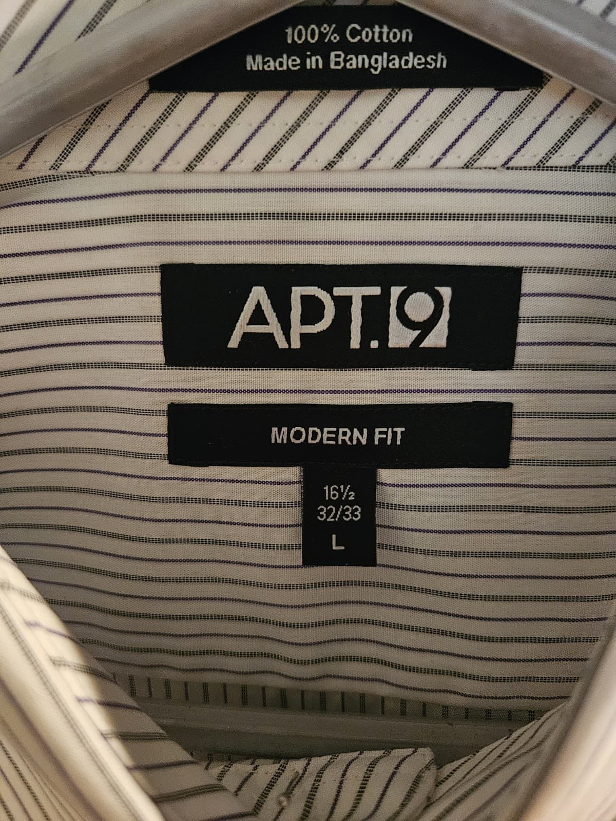 NWT Apt 9 Mens Large White Pin Stripe Dress Business Shirt L/s --16.5 --32/33 - Thumbnail 5