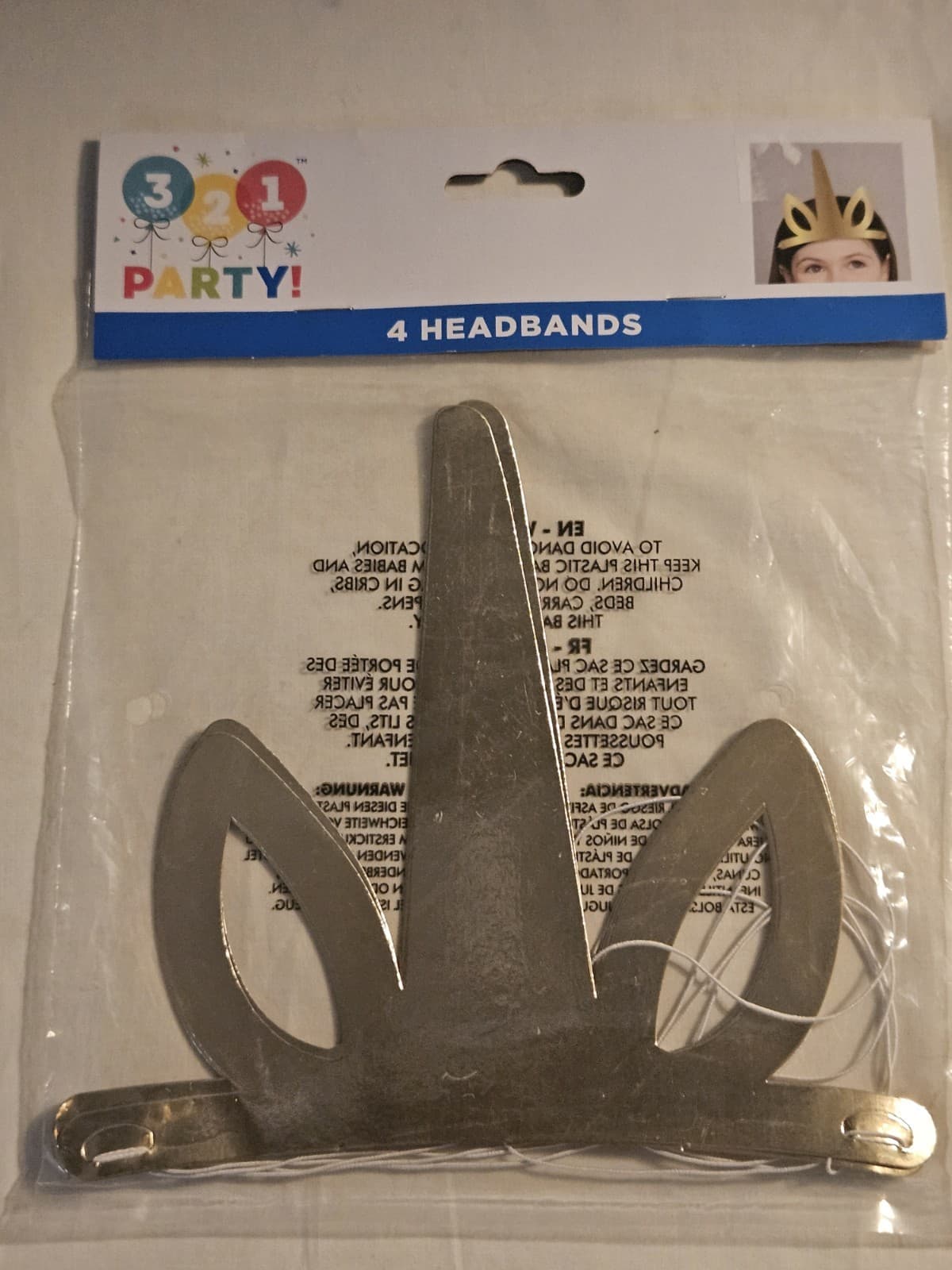 NEW 321 Party Set 4 Cardboard Gold Unicorn Headbands