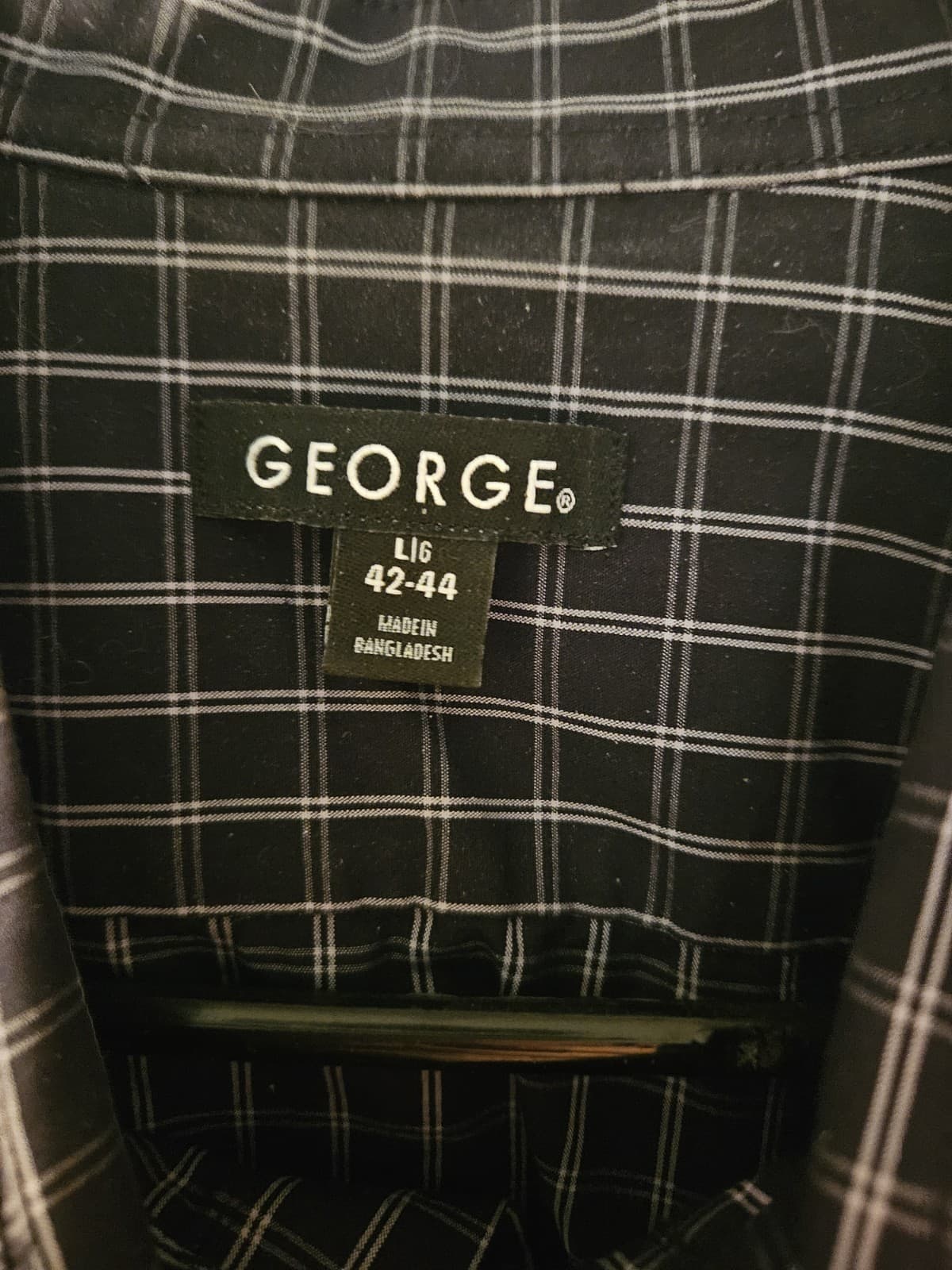 NWOT George Mens Large Black & White Check Dress Business Shirt L/s --42/44 - Thumbnail 5