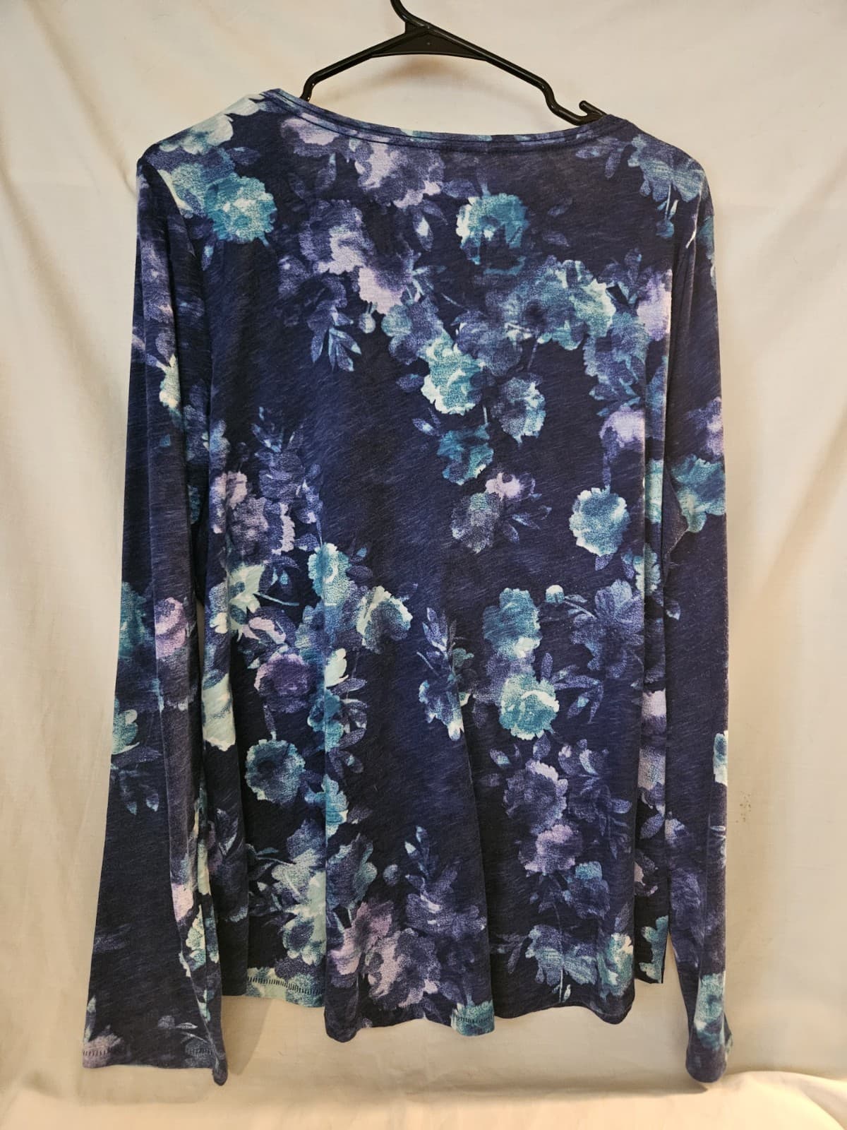 Sonoma Sz XL Blue Green Purple Flowered Long Sleeve Casual V-neck Top Tee Shirt - Thumbnail 2