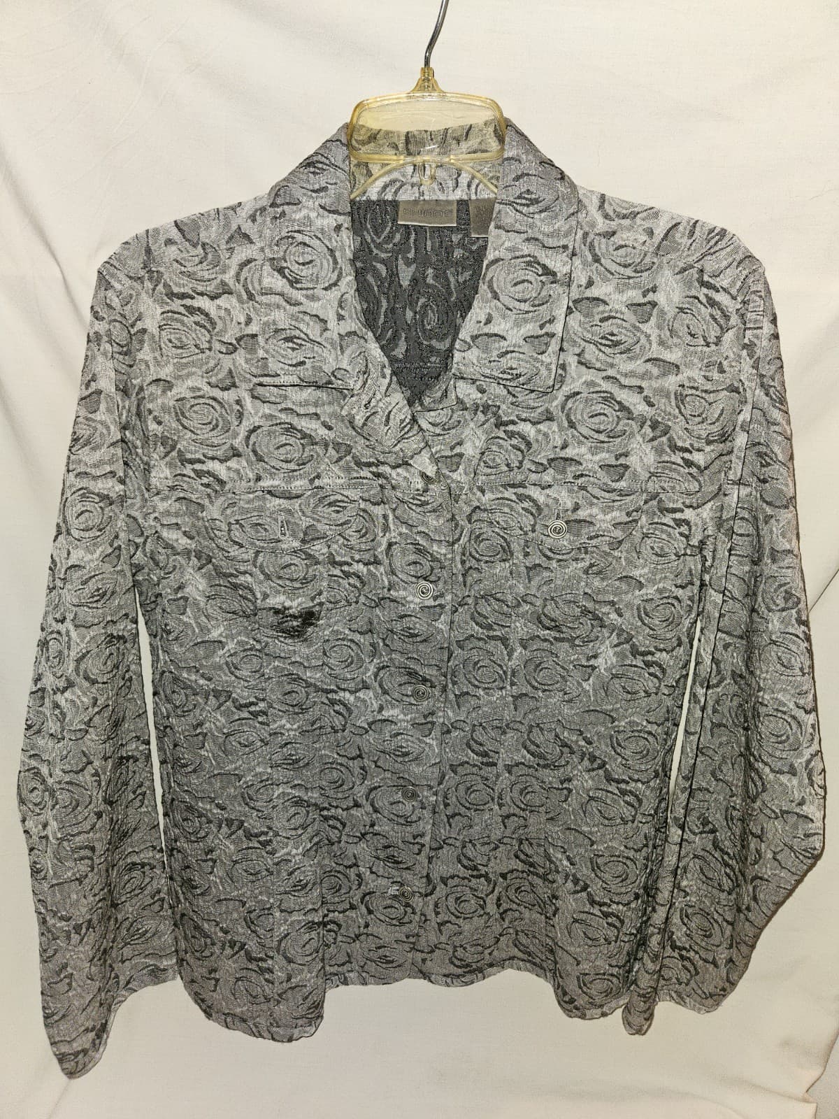 Chico's 2 Large Gray Grey Floral print L/s Casual Coat Jacket Blazer