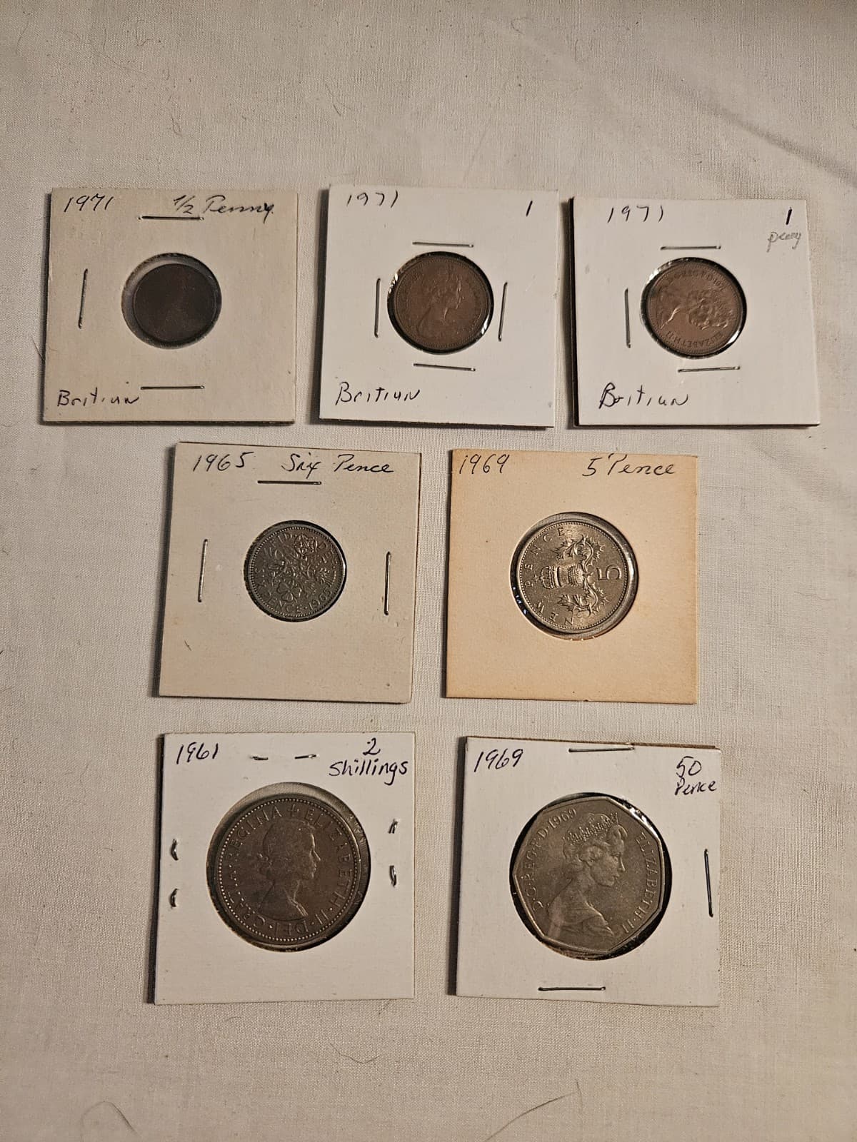 MIX LOT 7 United Kingdom Coins (Penny Pence Shillings) 1961+1965+1969+1971