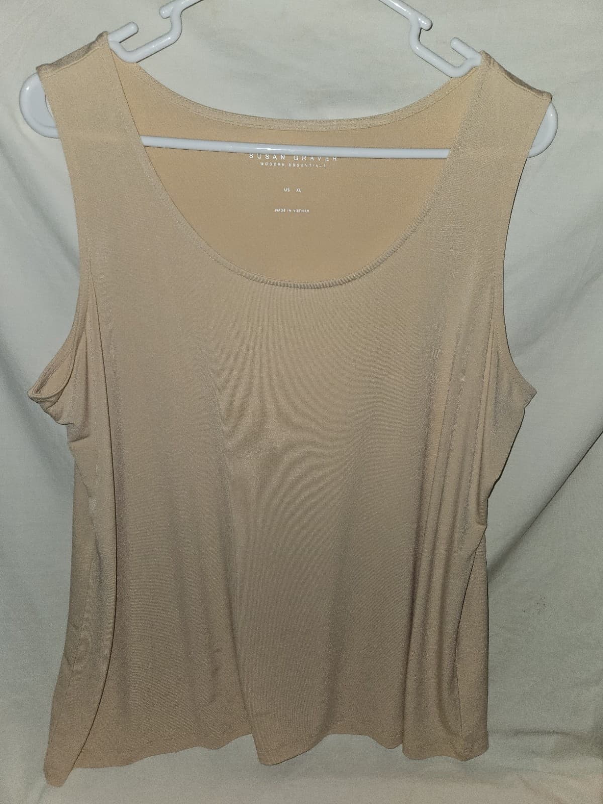 EUC Susan Graver Modern Essential XL Tan Beige Tank Top Liner Blouse Liquid Knit