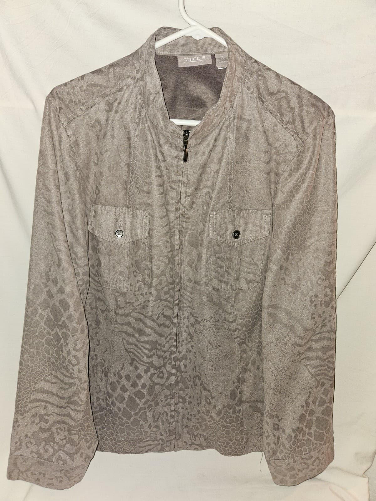 Chico's 3 Sz XL Ombre Taupe Brown Animal print L/s Casual Coat Jacket Blazer