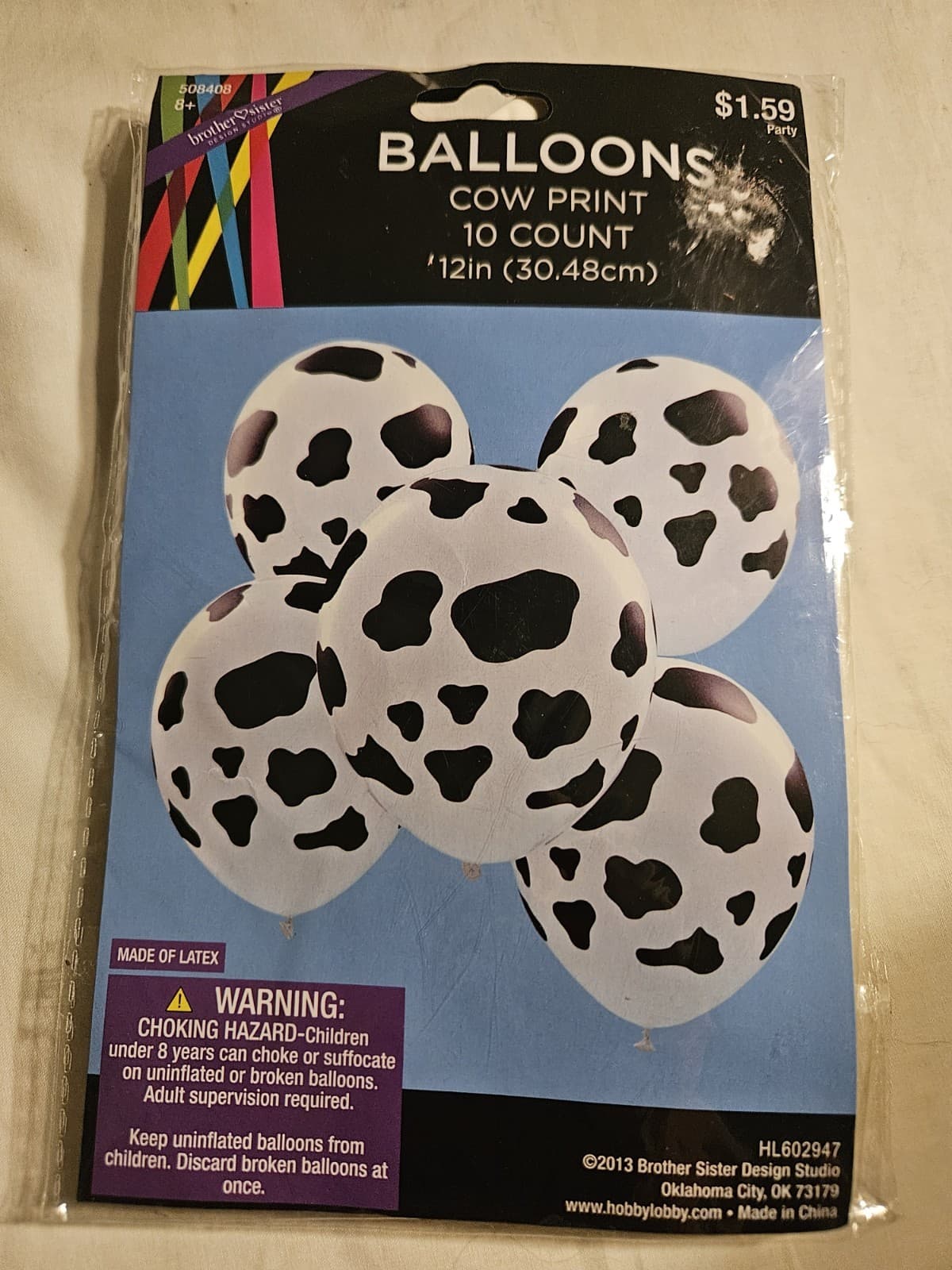 NEW Set 10 Latex Round Cow Print Party Birthday Animal Farm Balloons 10" Diam
