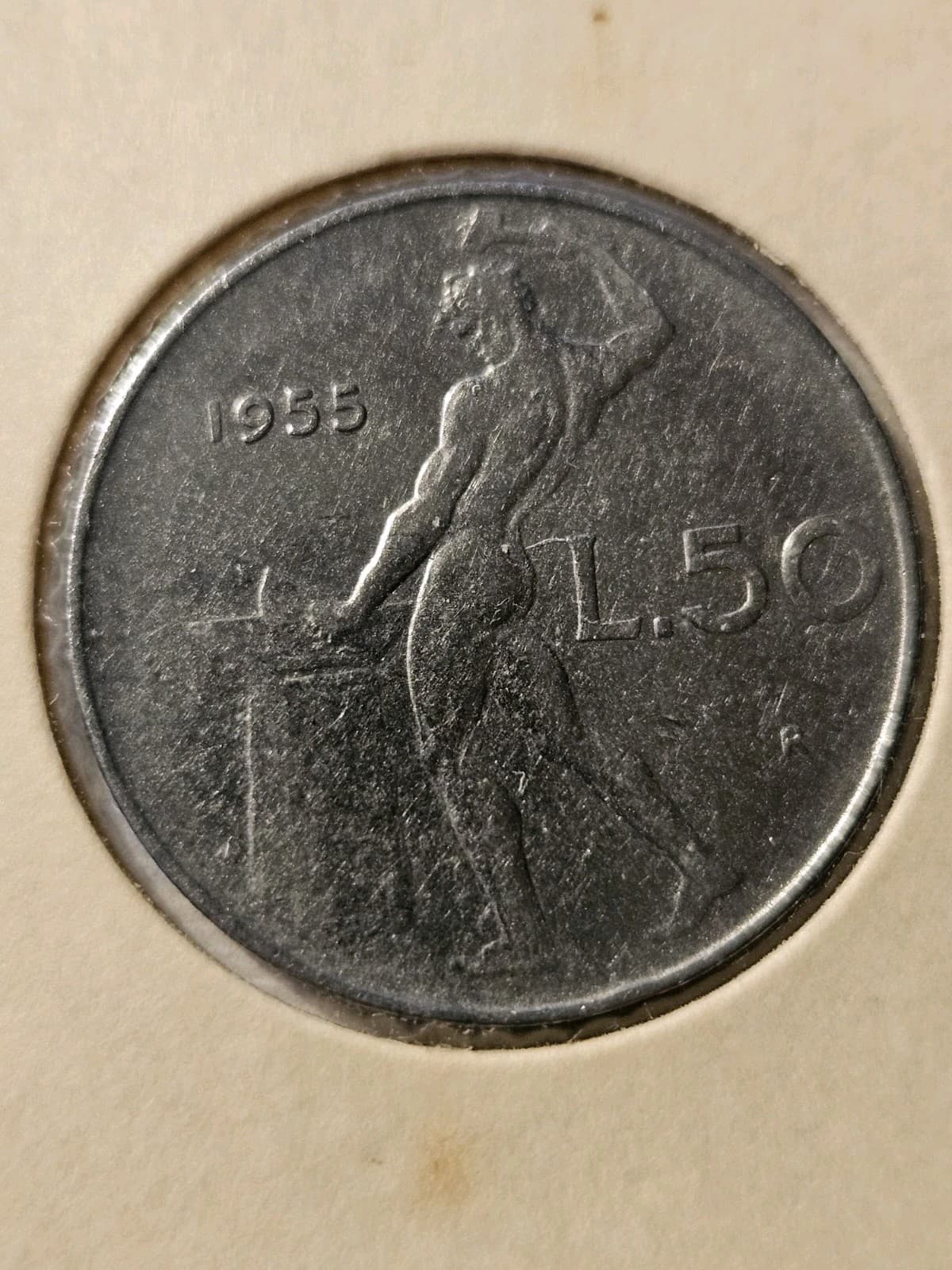 1955-R Italy Italian 50 Lire Coin - Thumbnail 3