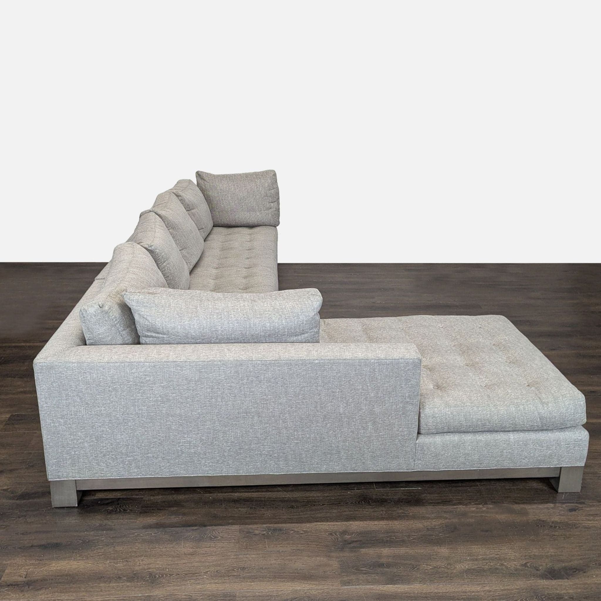 Swaim Abbott Modern Gray Sectional Sofa with Tufted Chaise - Thumbnail 2