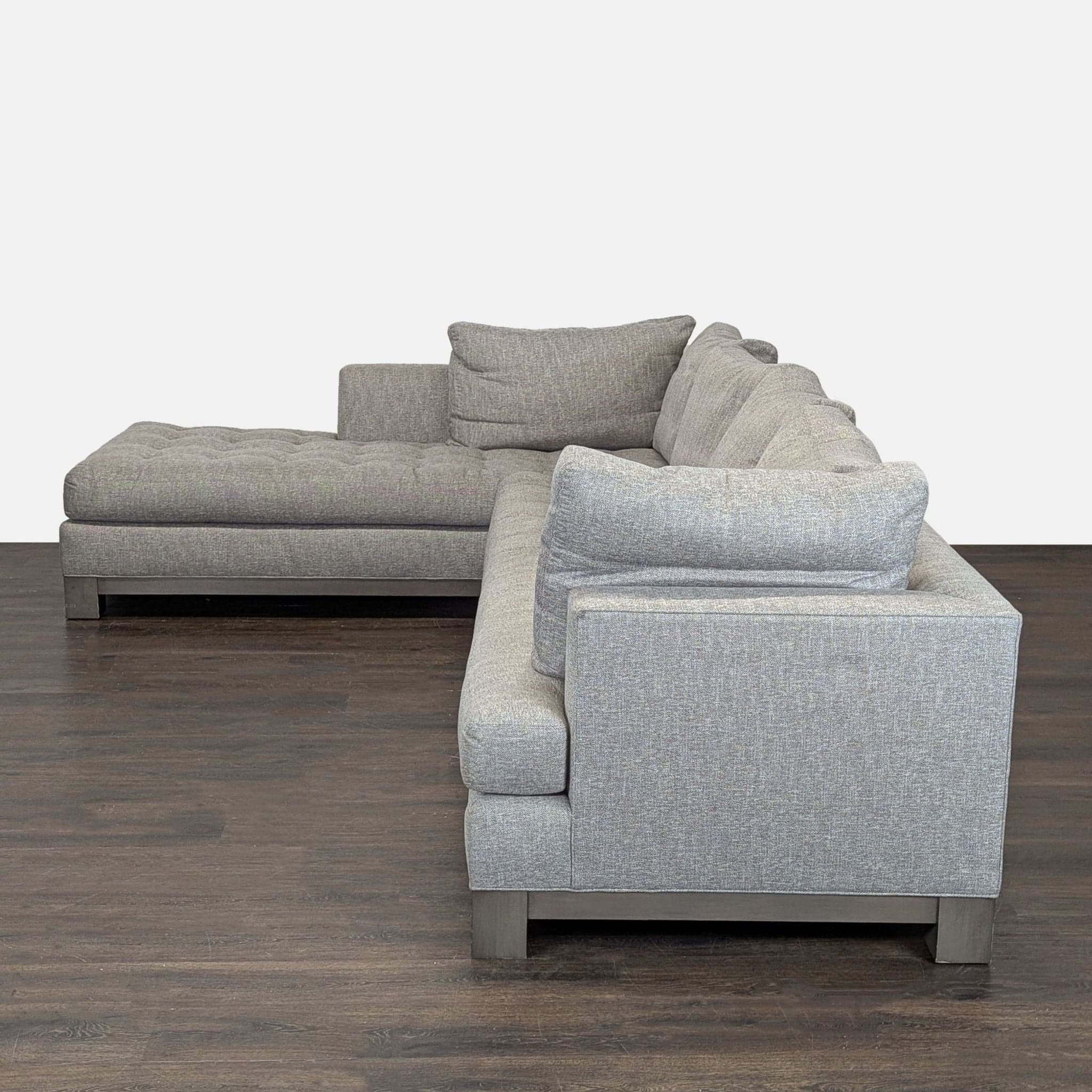 Swaim Abbott Modern Gray Sectional Sofa with Tufted Chaise - Thumbnail 7