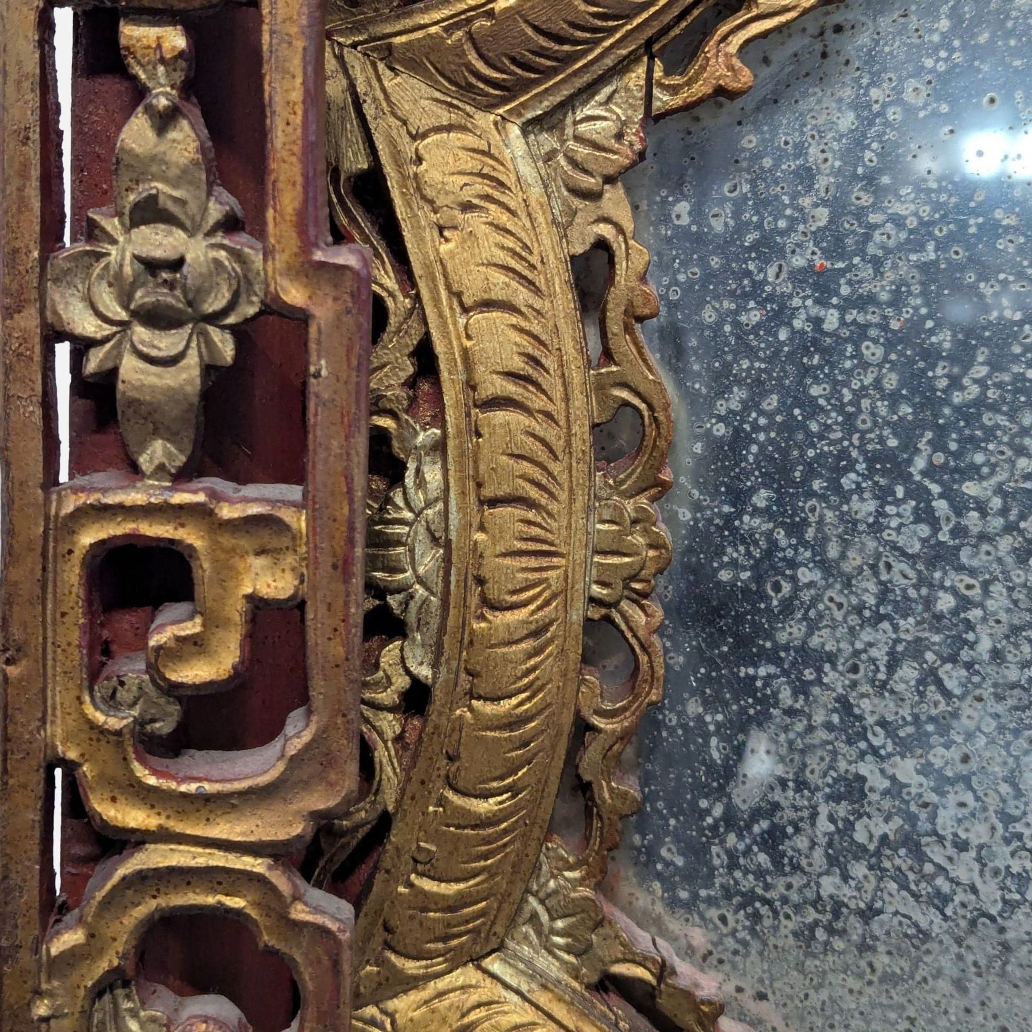 Antique Chinese Panel with Mirror - Thumbnail 4