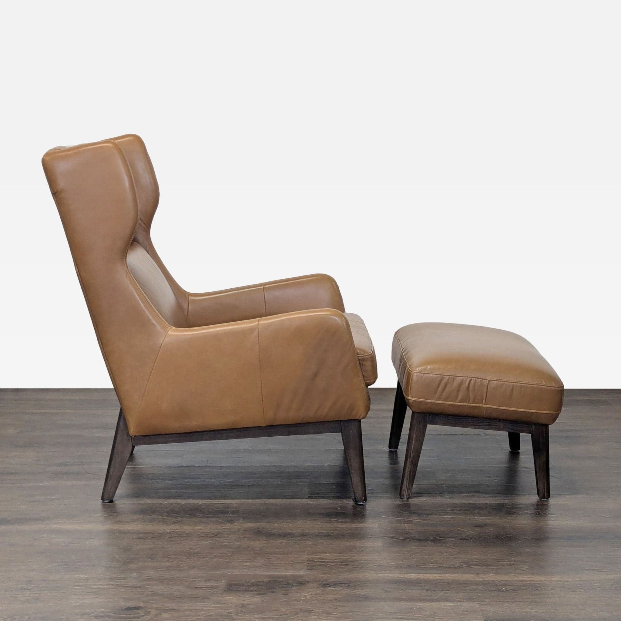 West Elm Ryder Leather Lounge Chair with Ottoman - Brown - Thumbnail 2