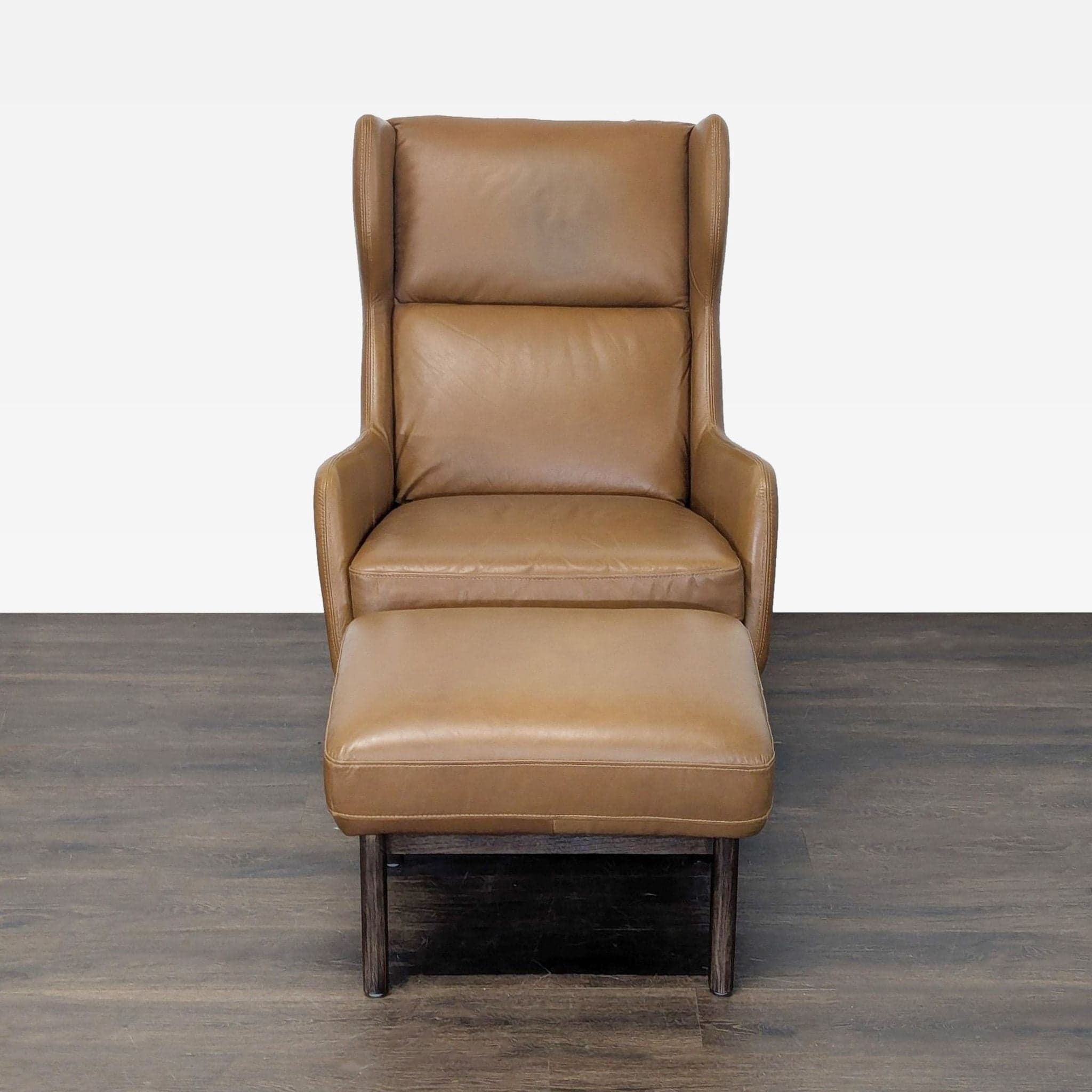 West Elm Ryder Leather Lounge Chair with Ottoman - Brown - Thumbnail 3