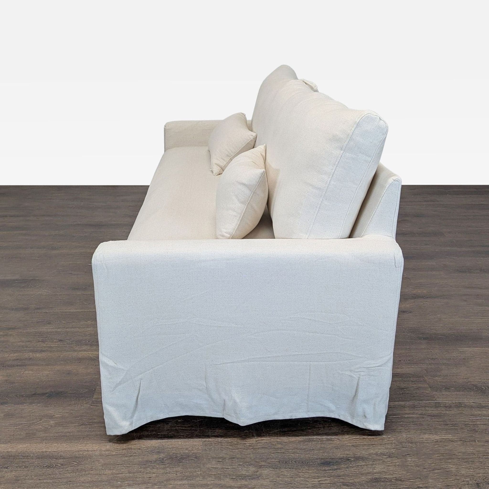 Ikea 3-Seat Sofa in Beige Fabric Slipcover - Thumbnail 3