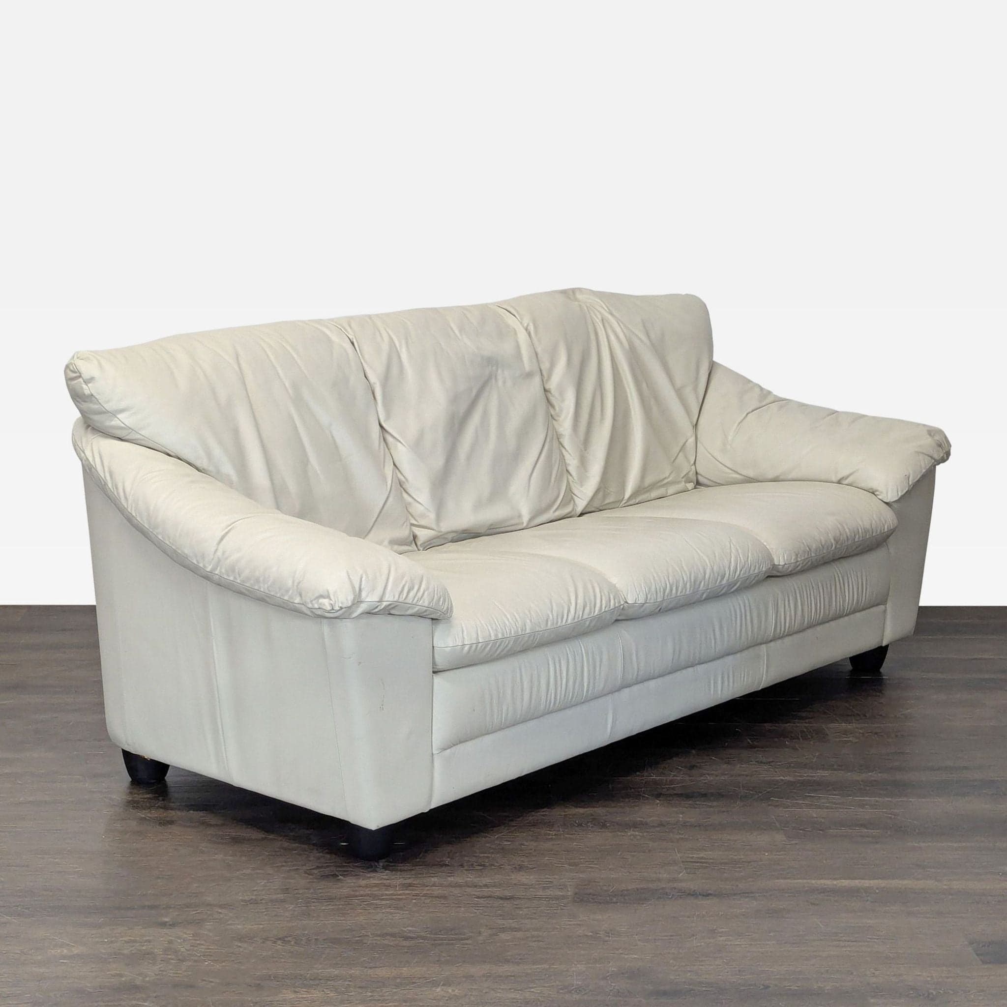 Italian Made 3-Seat Cream Leather Sofa - Thumbnail 2