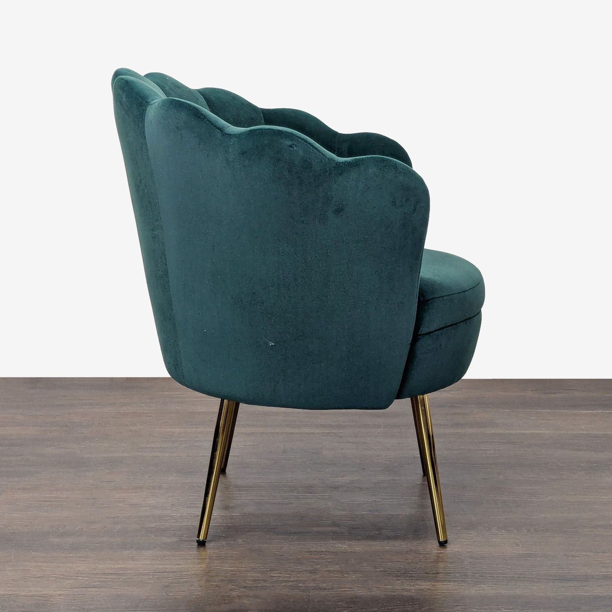 Hulala Home Green Velvet Shell Accent Lounge Chair with Gold Legs - Thumbnail 3