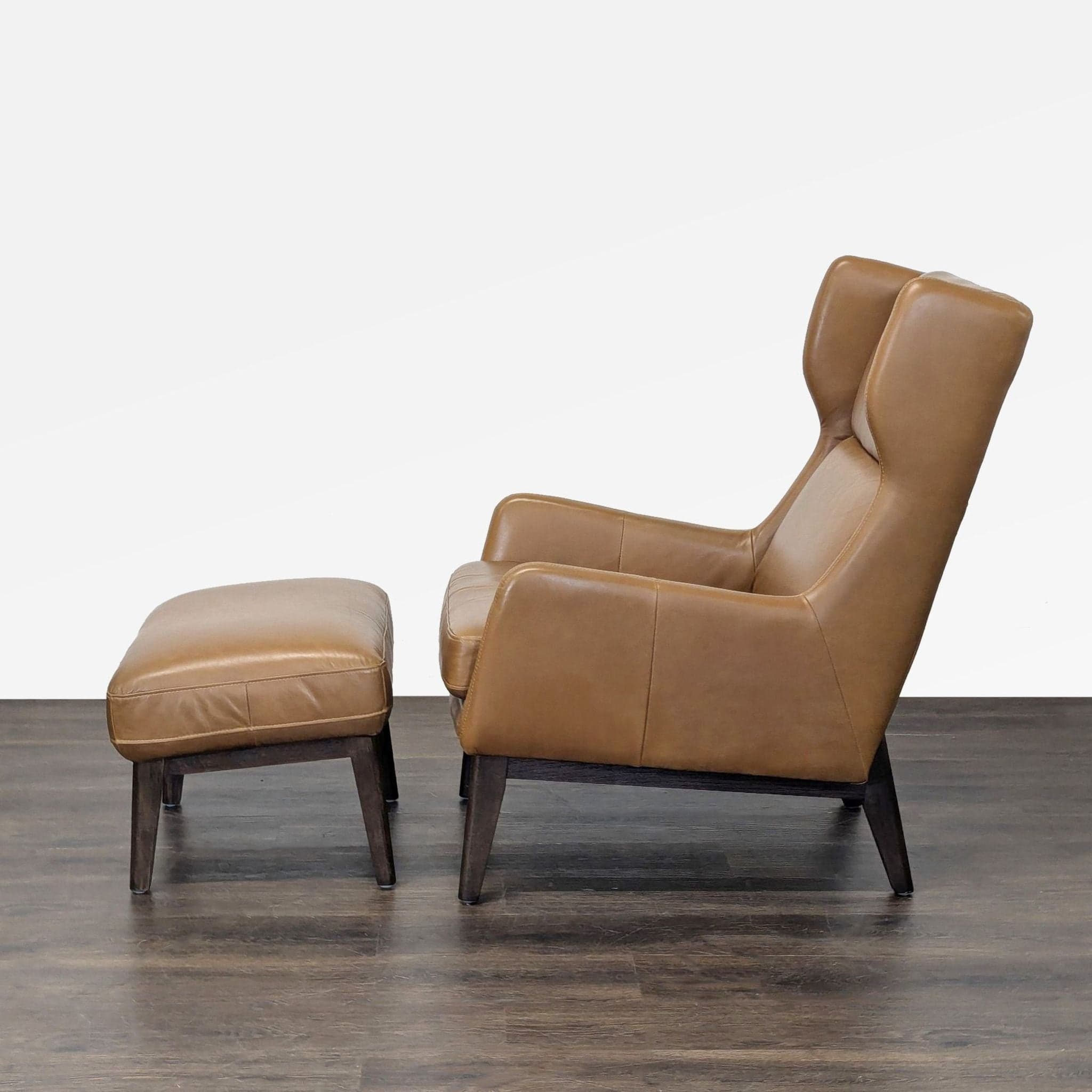 West Elm Ryder Leather Lounge Chair with Ottoman - Brown - Thumbnail 4