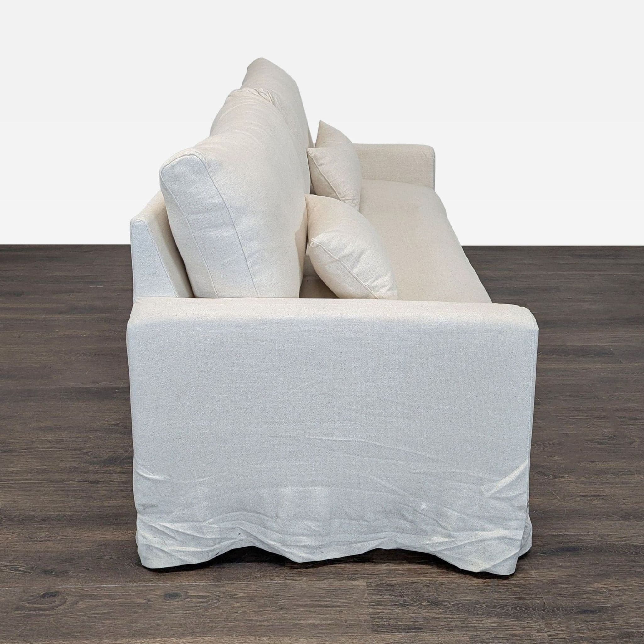 Ikea 3-Seat Sofa in Beige Fabric Slipcover - Thumbnail 7