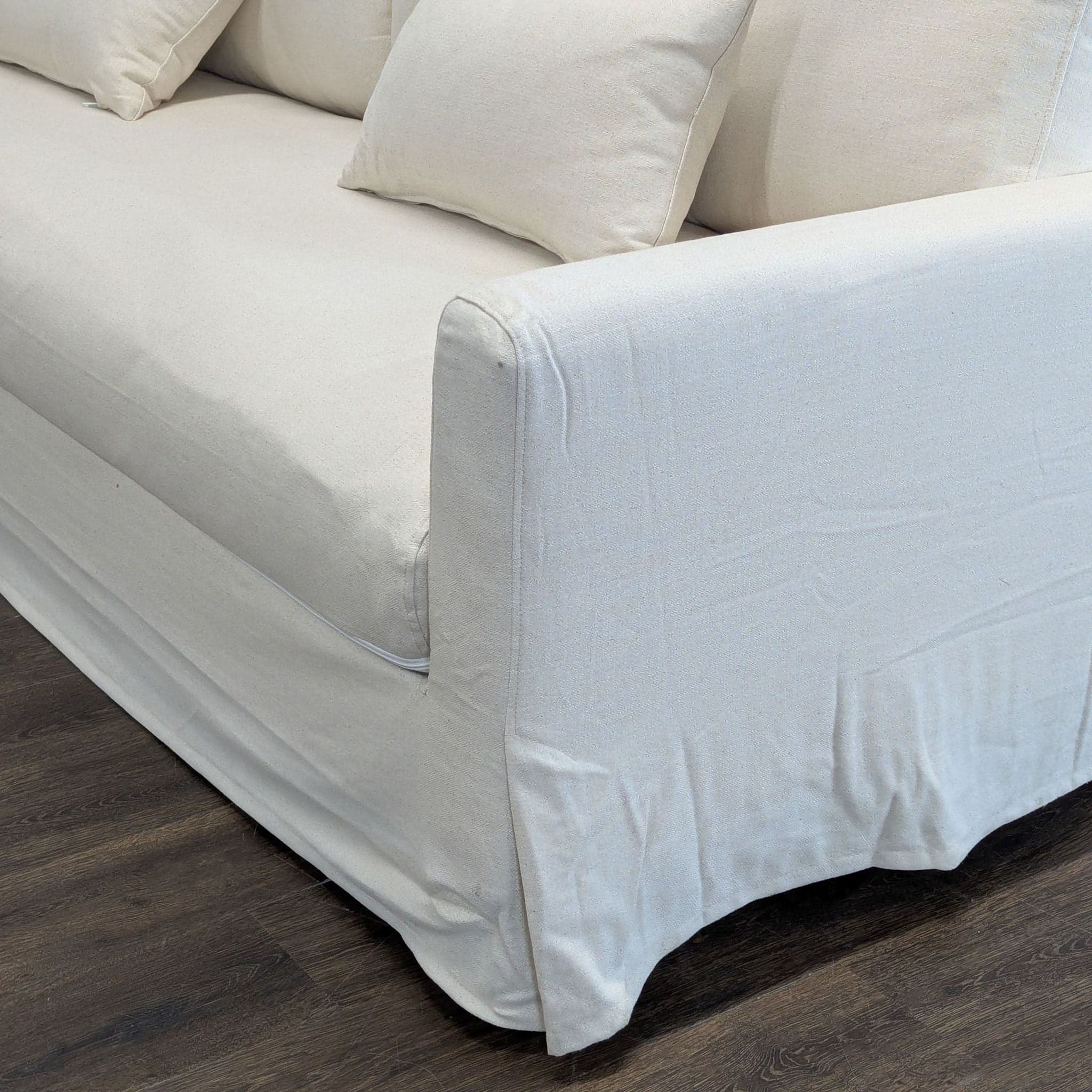 Ikea 3-Seat Sofa in Beige Fabric Slipcover - Thumbnail 4