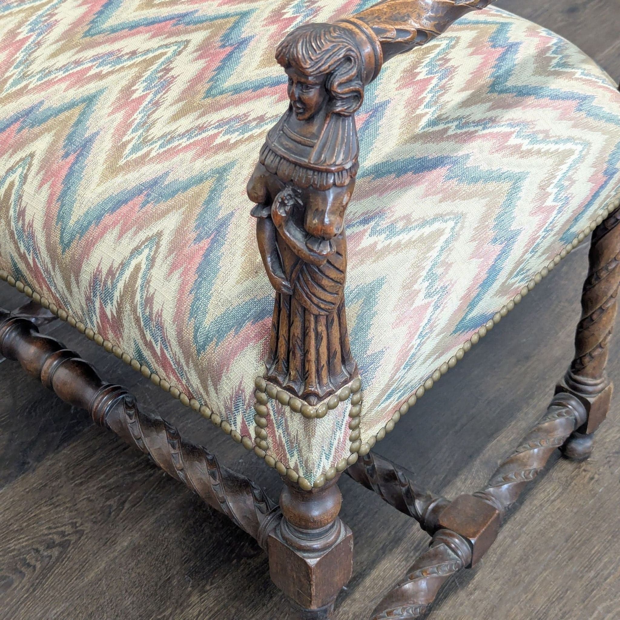 Antique Upholstered Bench - Thumbnail 3