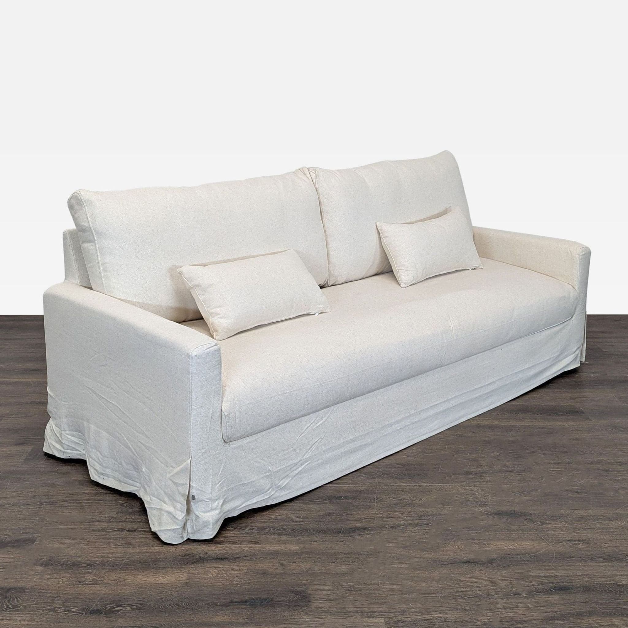 Ikea 3-Seat Sofa in Beige Fabric Slipcover - Thumbnail 2