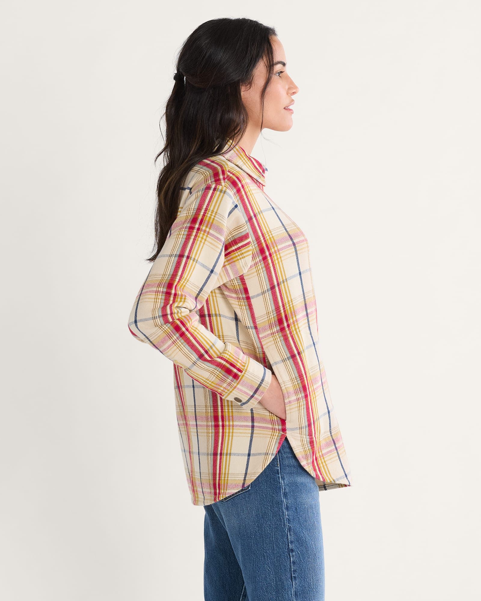 Plaid Popover Shirt - Antique White - XS - Thumbnail 2