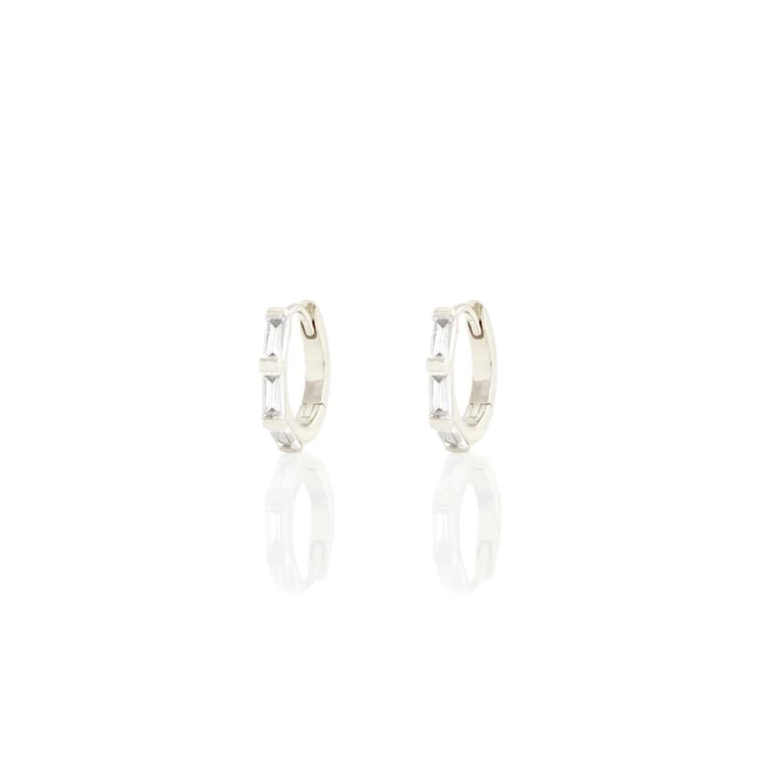 Baguette Huggie Hoops - Silver - Thumbnail 2