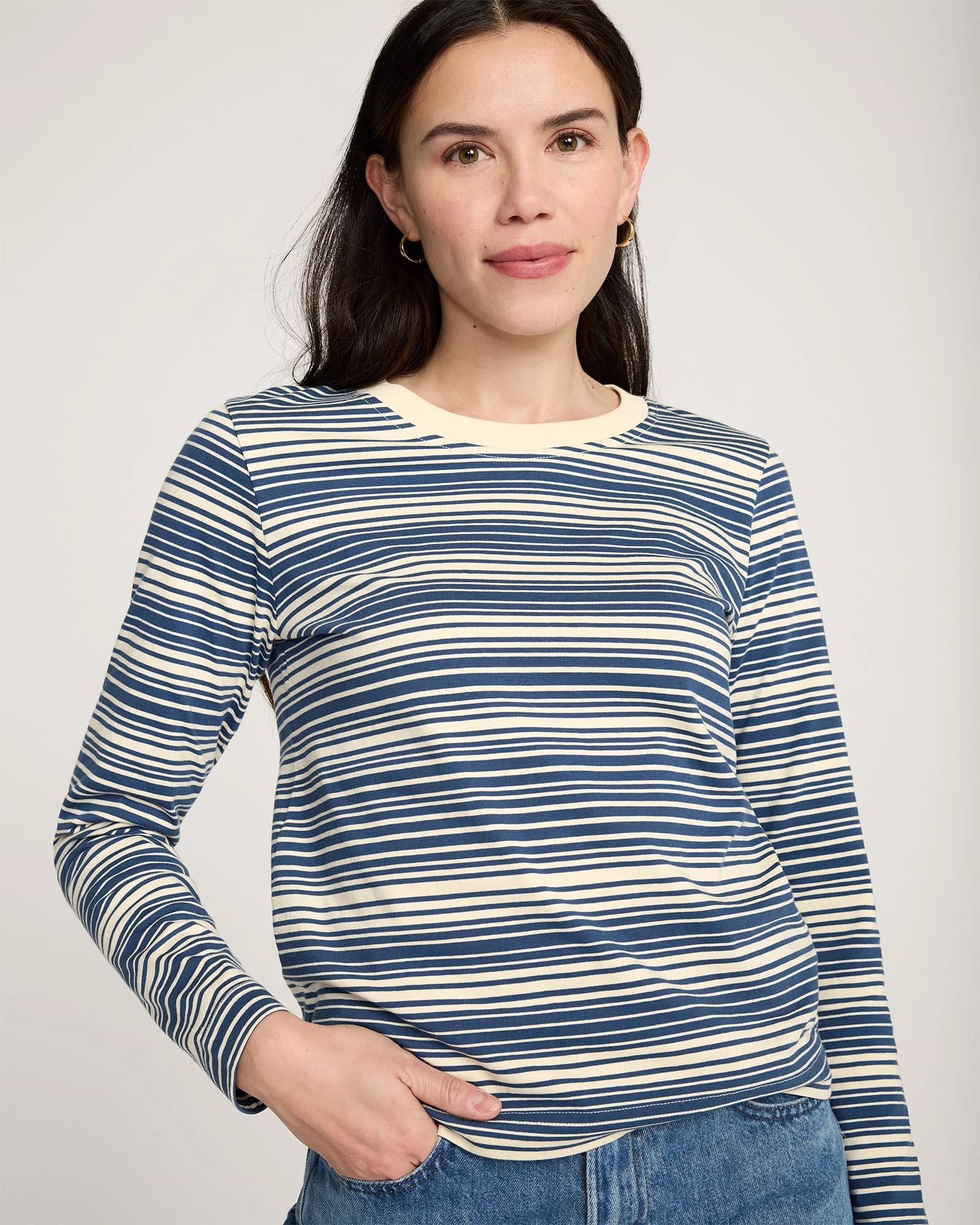 LS Deschutes Crew Neck Tee - Blue Stripe, XL
