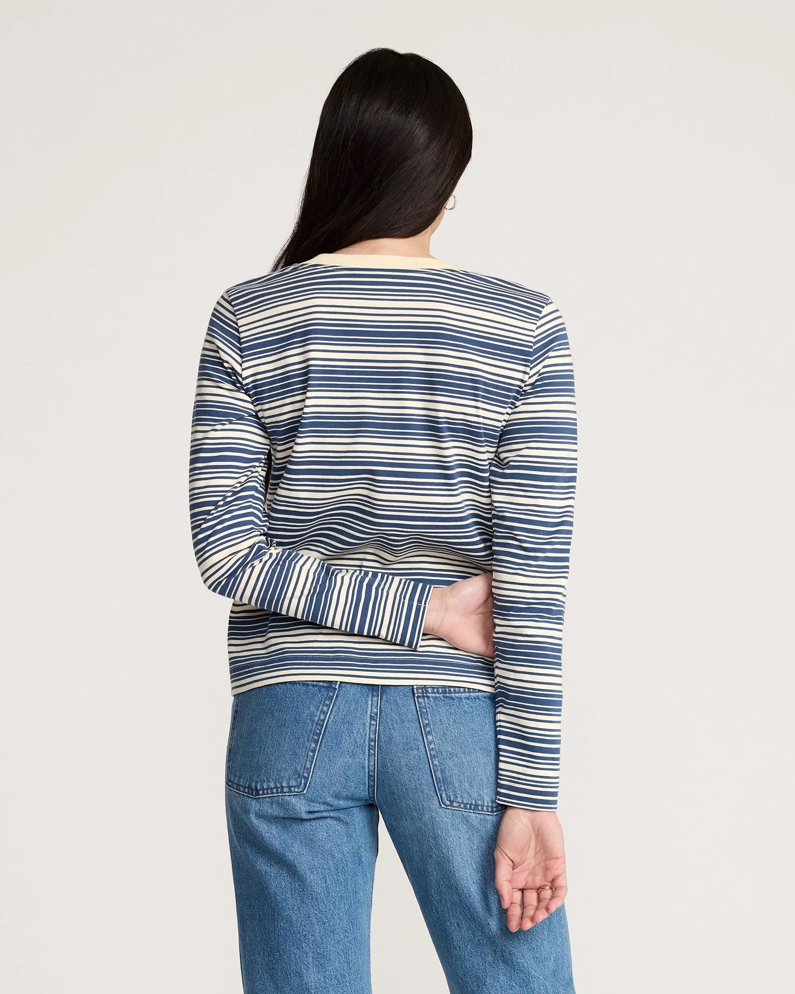 LS Deschutes Crew Neck Tee - Blue Stripe, XL - Thumbnail 2